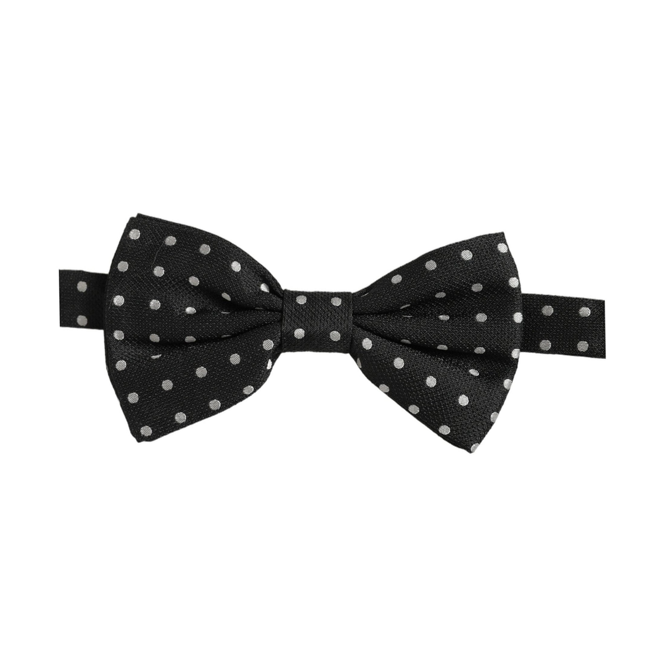 Dolce & Gabbana Black White Polka Dot Adjustable Neck Papillon Bow Tie