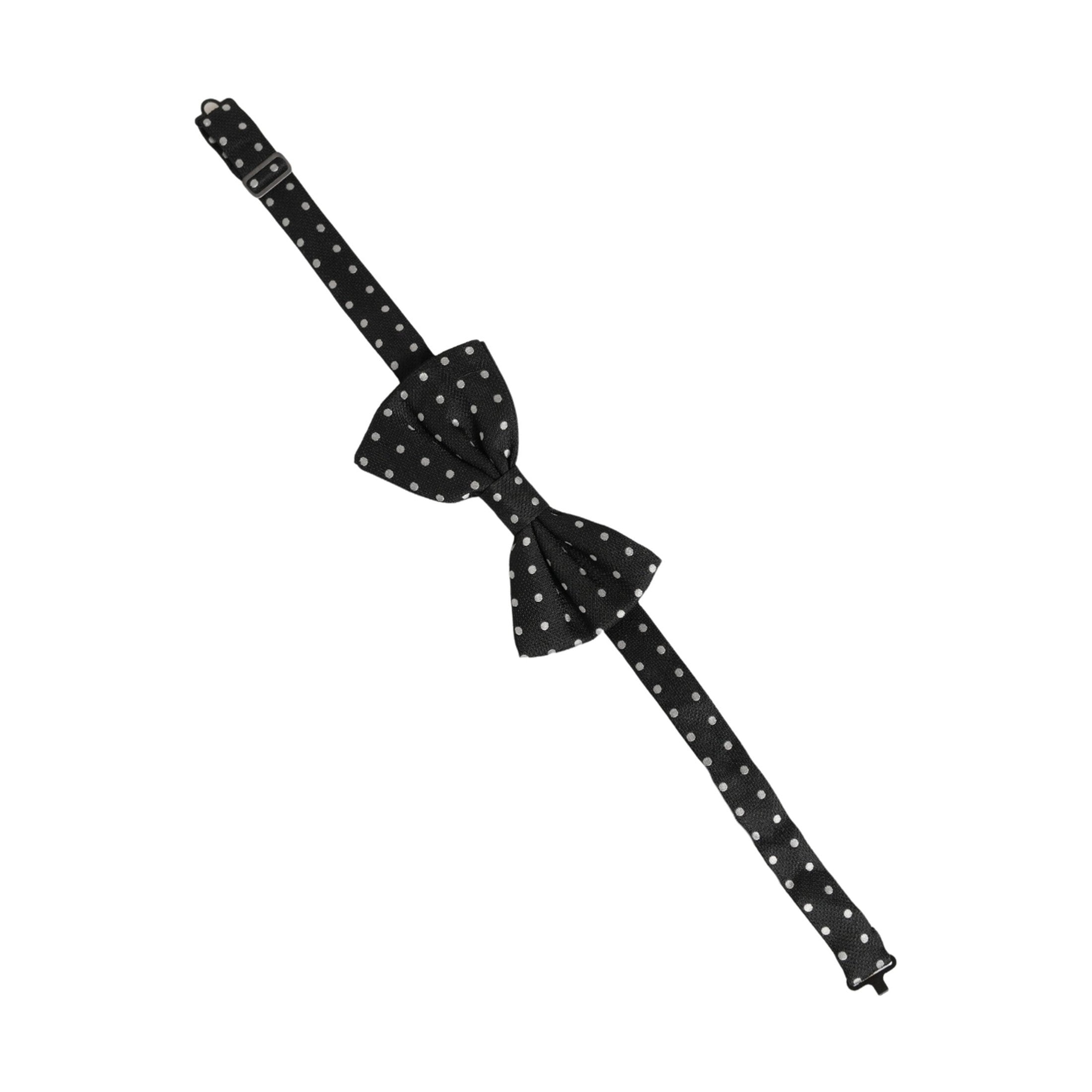 Dolce & Gabbana Black White Polka Dot Adjustable Neck Papillon Bow Tie