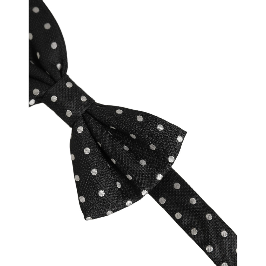 Dolce & Gabbana Black White Polka Dot Adjustable Neck Papillon Bow Tie