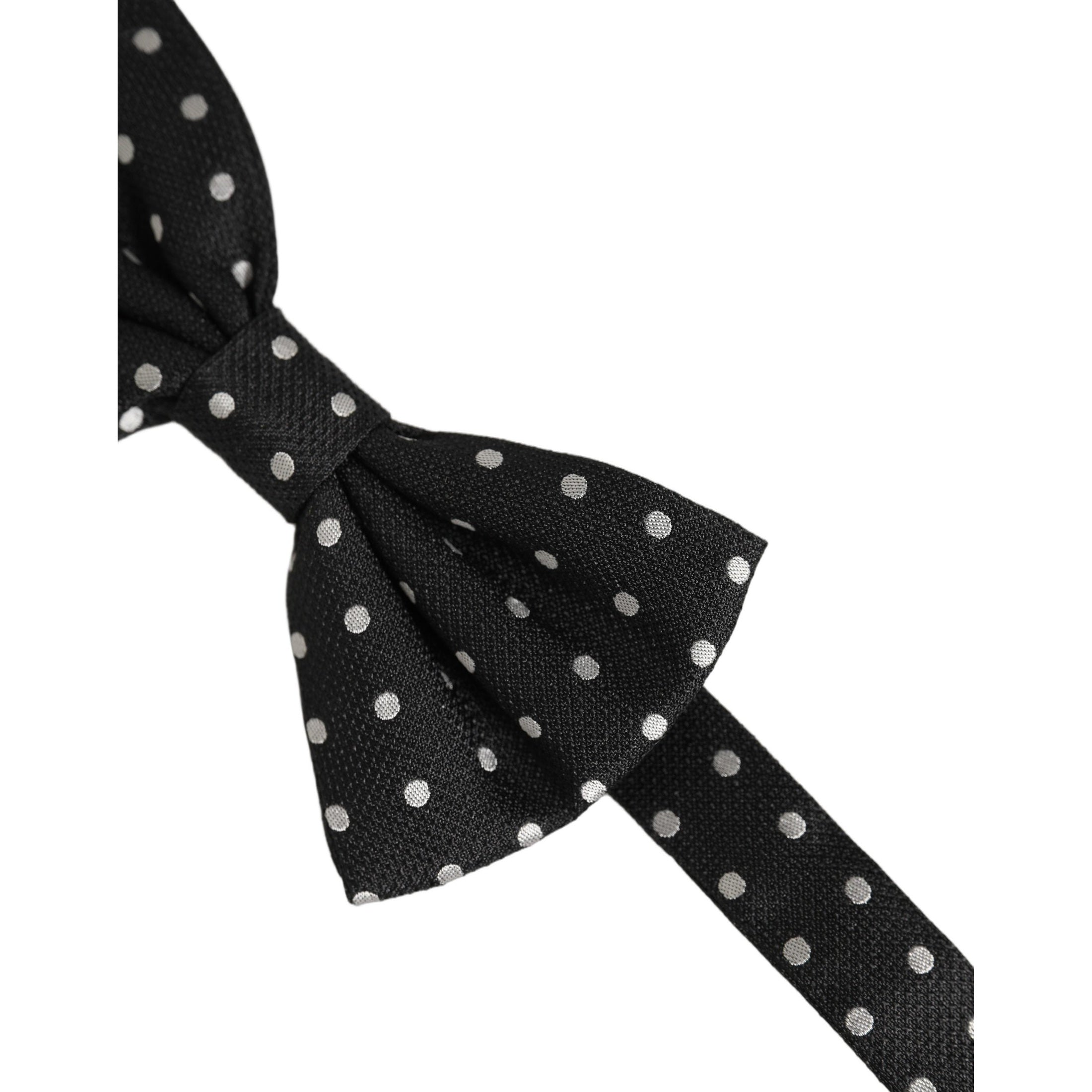 Dolce & Gabbana Black White Polka Dot Adjustable Neck Papillon Bow Tie
