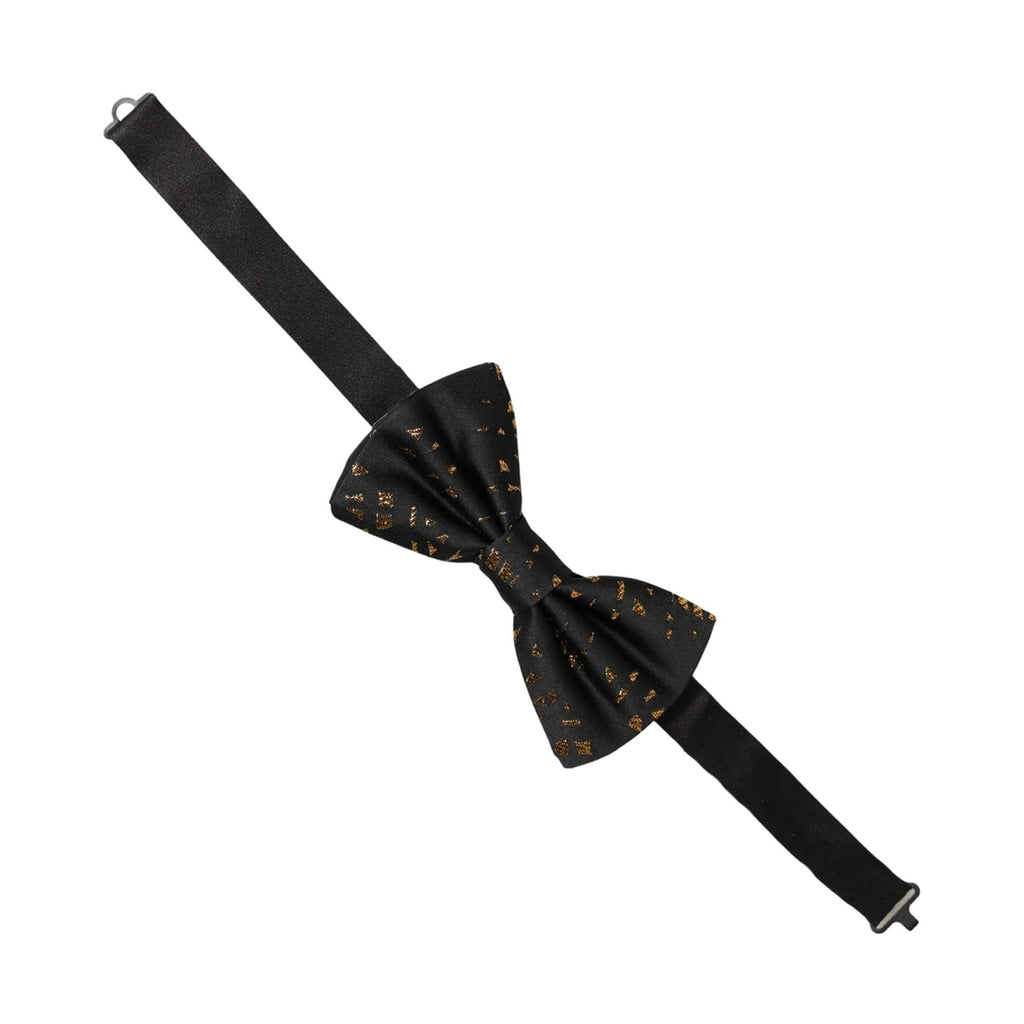 Dolce & Gabbana Black Gold Speckle Pattern Adjustable Neck Papillon Bow Tie