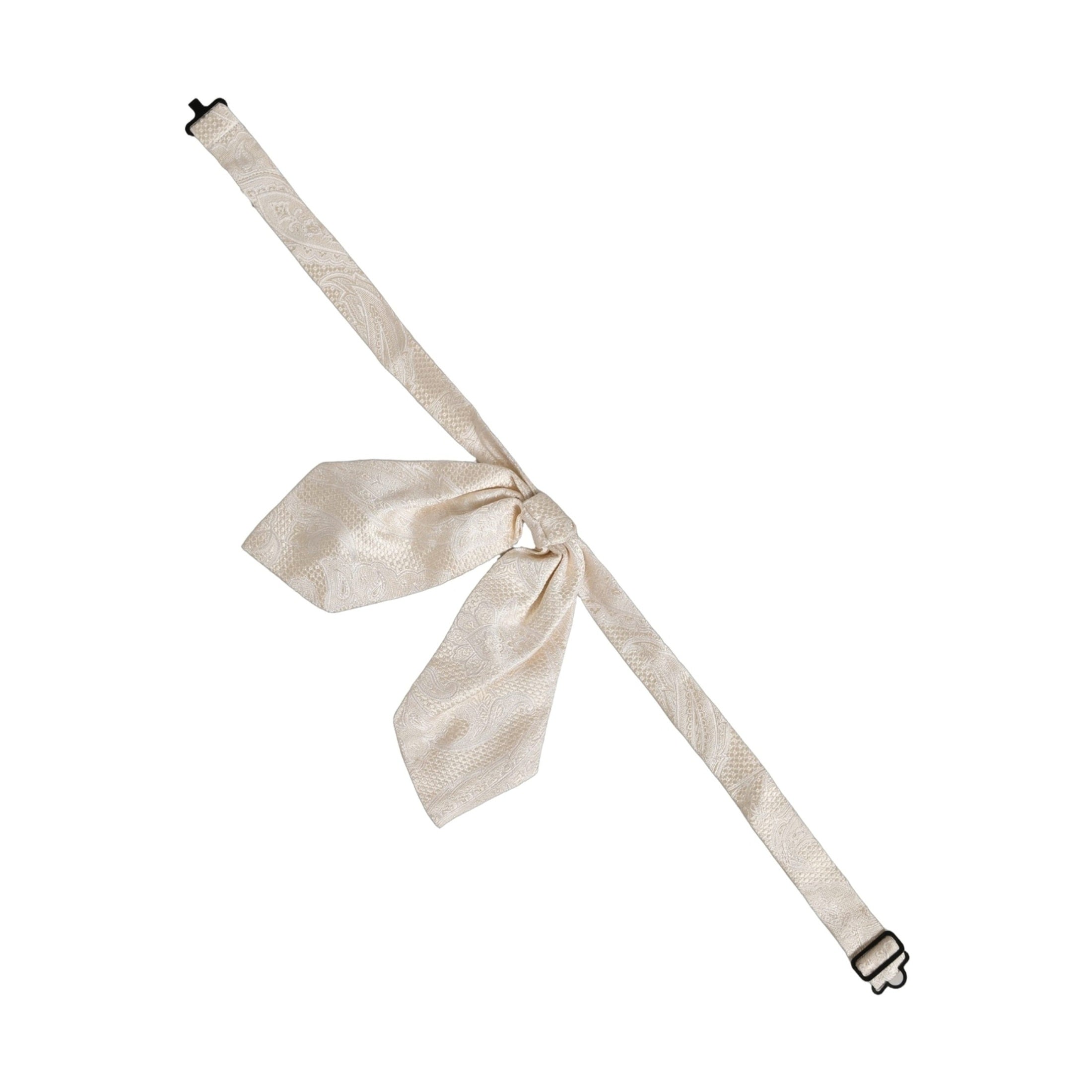 Dolce & Gabbana Men Ivory Paisley SIlk Adjustable Neck Papillon Bow Tie