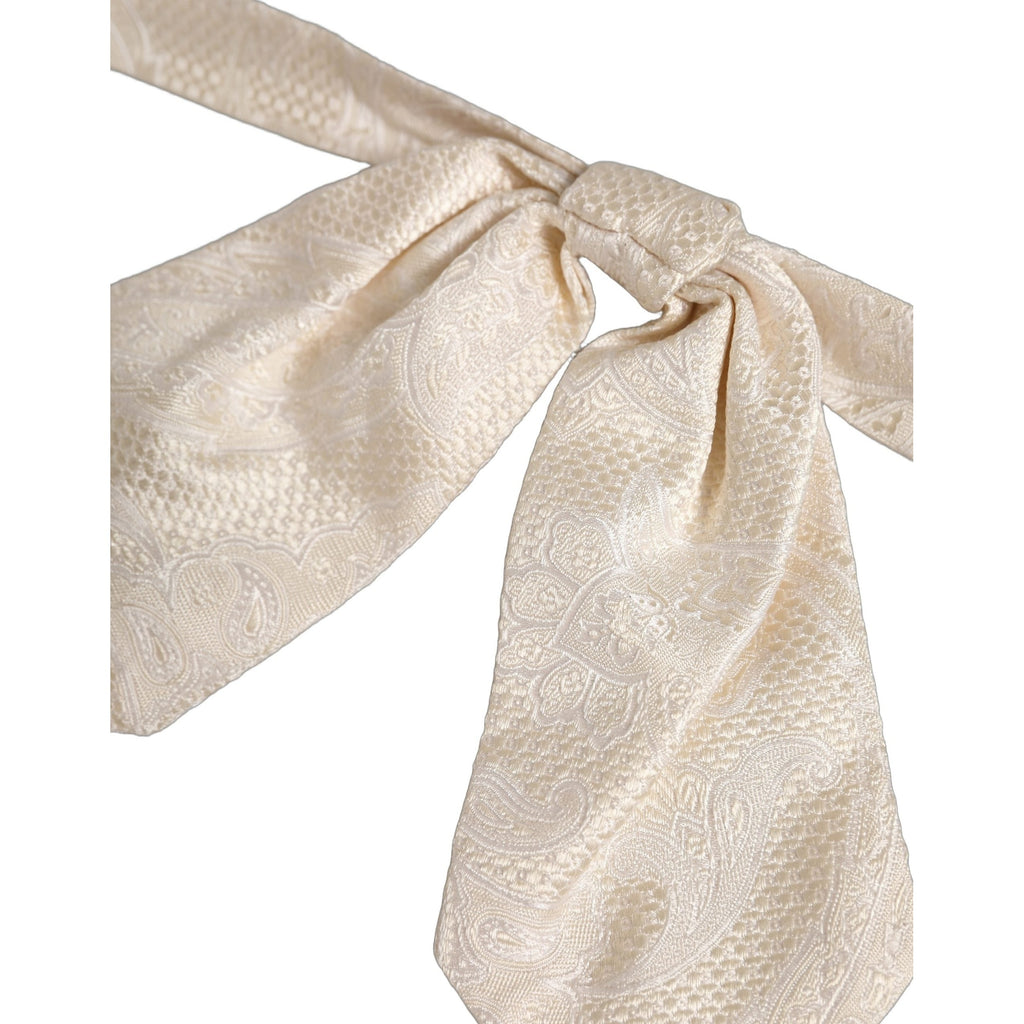Dolce & Gabbana Men Ivory Paisley SIlk Adjustable Neck Papillon Bow Tie