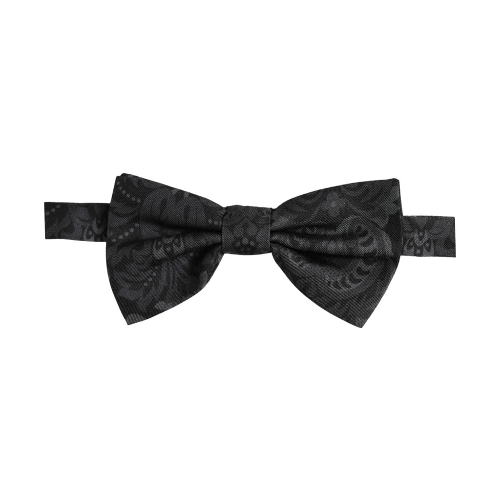 Dolce & Gabbana Men Black Paisley SIlk Adjustable Neck Papillon Bow Tie