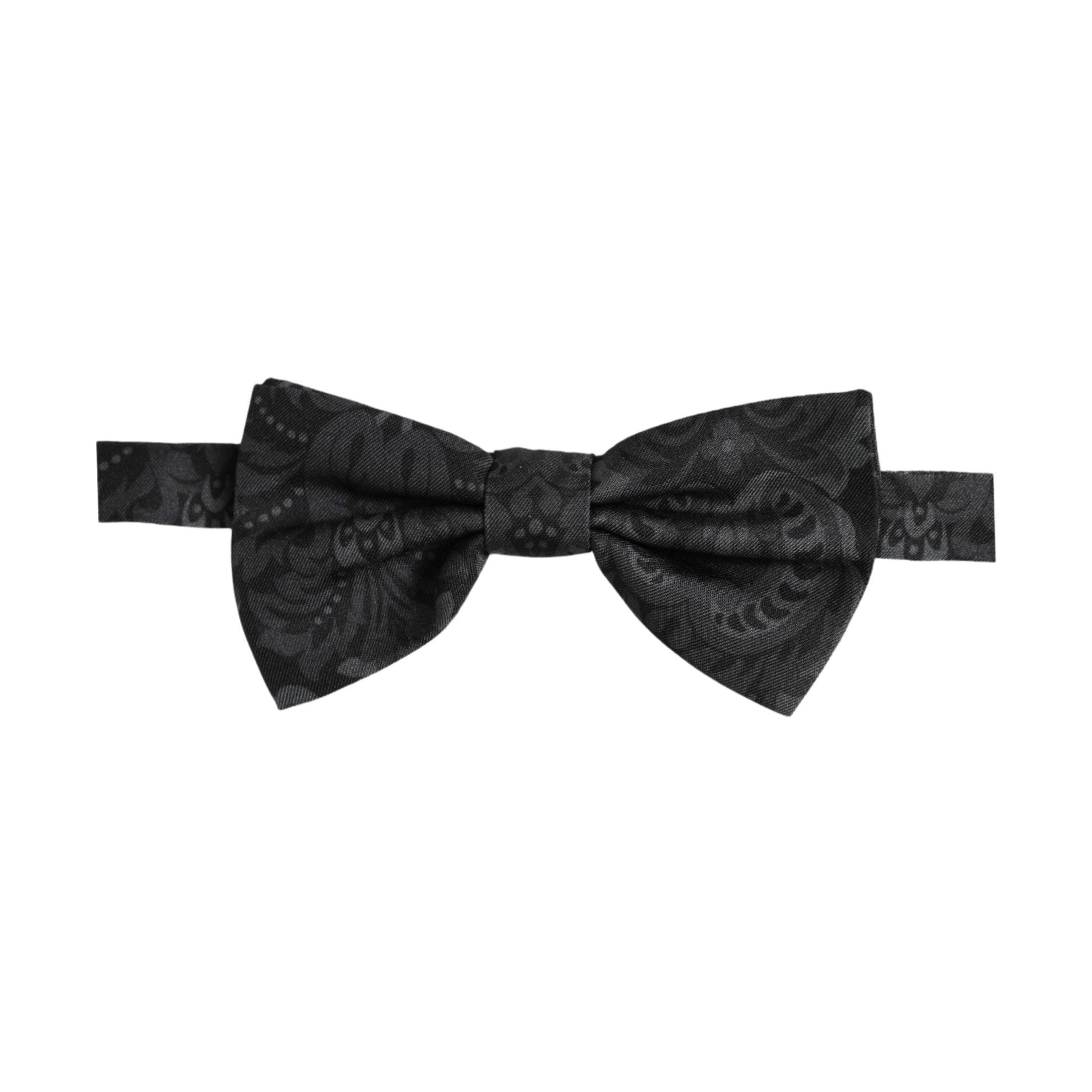 Dolce & Gabbana Men Black Paisley SIlk Adjustable Neck Papillon Bow Tie