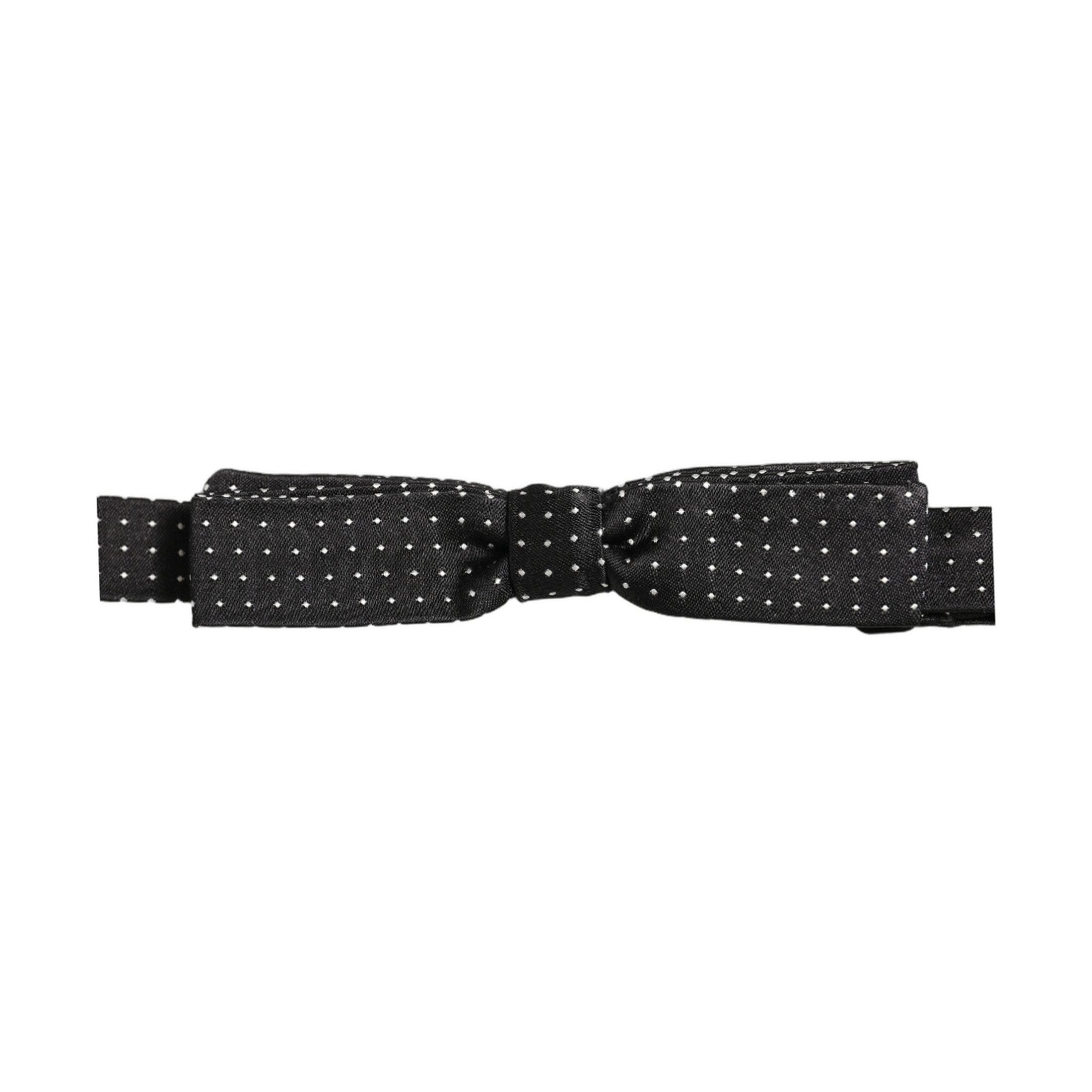 Dolce & Gabbana Black White Polka Dot Adjustable Neck Papillon Bow Tie