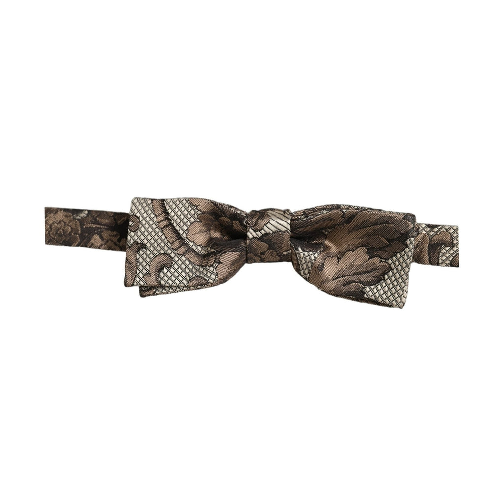 Dolce & Gabbana Men Brown Beige Floral Adjustable Neck Papillon Bow Tie