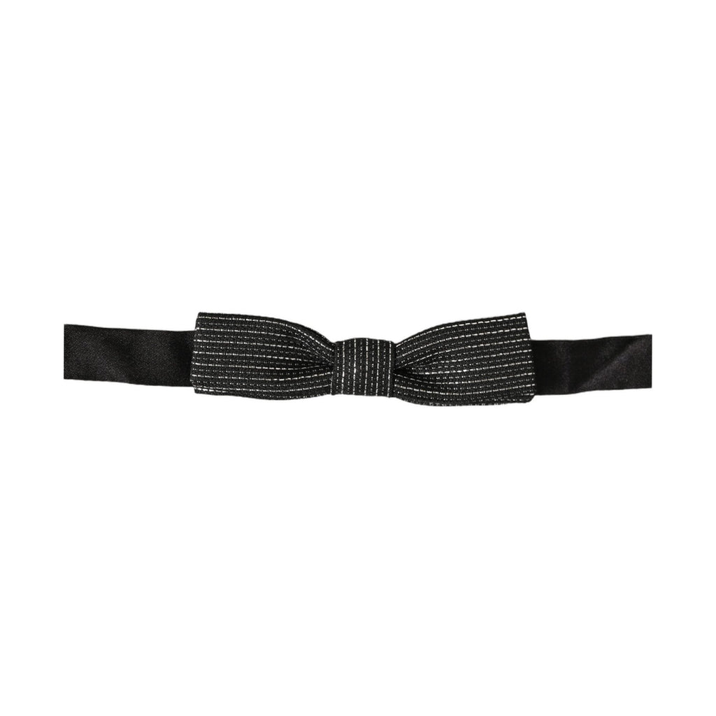 Dolce & Gabbana Men Black Silver Ribbed Adjustable Neck Papillon  Bow Tie