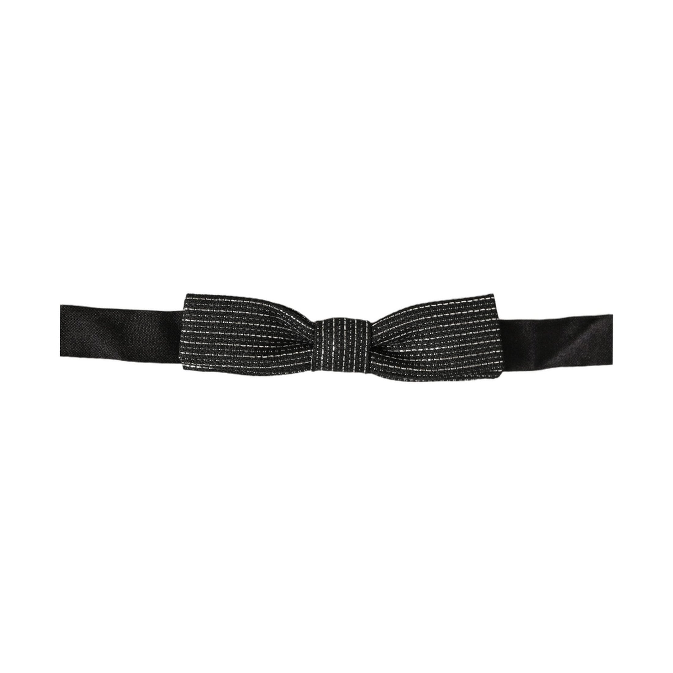 Dolce & Gabbana Men Black Silver Ribbed Adjustable Neck Papillon  Bow Tie