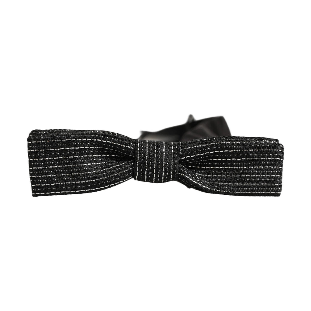 Dolce & Gabbana Men Black Silver Ribbed Adjustable Neck Papillon  Bow Tie