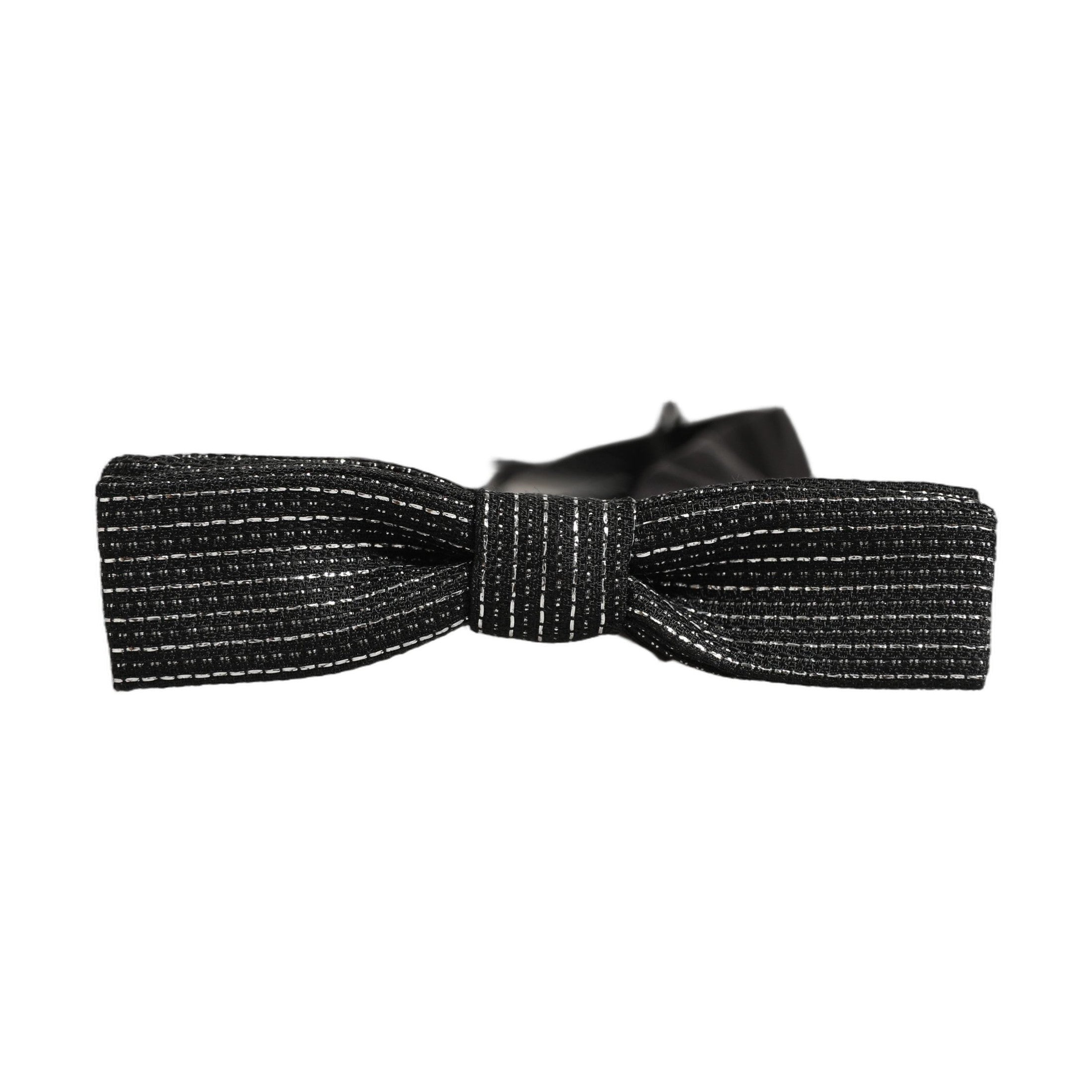 Dolce & Gabbana Men Black Silver Ribbed Adjustable Neck Papillon  Bow Tie