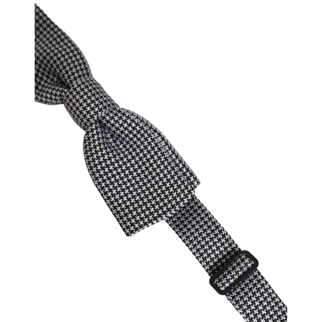Dolce & Gabbana Black White Houndstooth Adjustable Neck Bow Tie