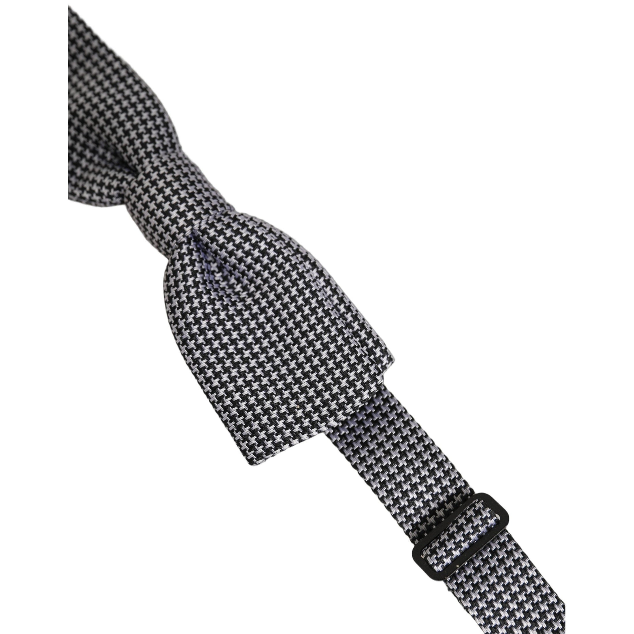 Dolce & Gabbana Black White Houndstooth Adjustable Neck Bow Tie