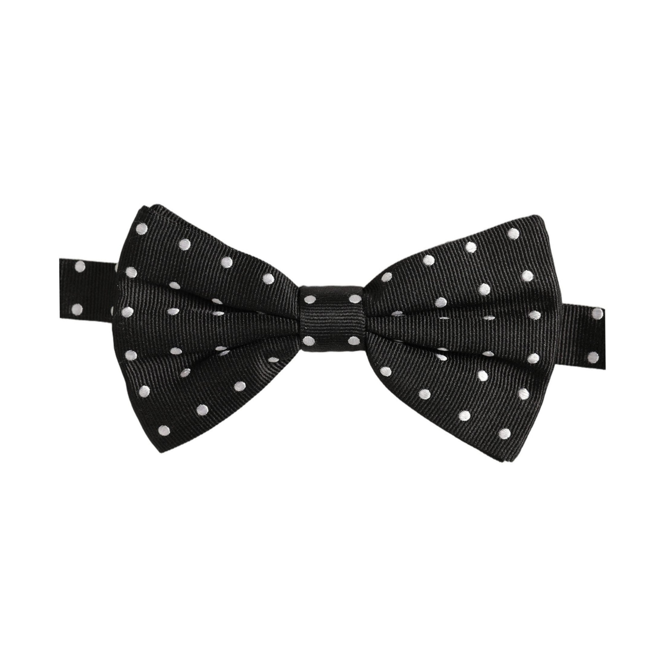 Dolce & Gabbana Black White Polka Dot Adjustable Neck Papillon Bow Tie