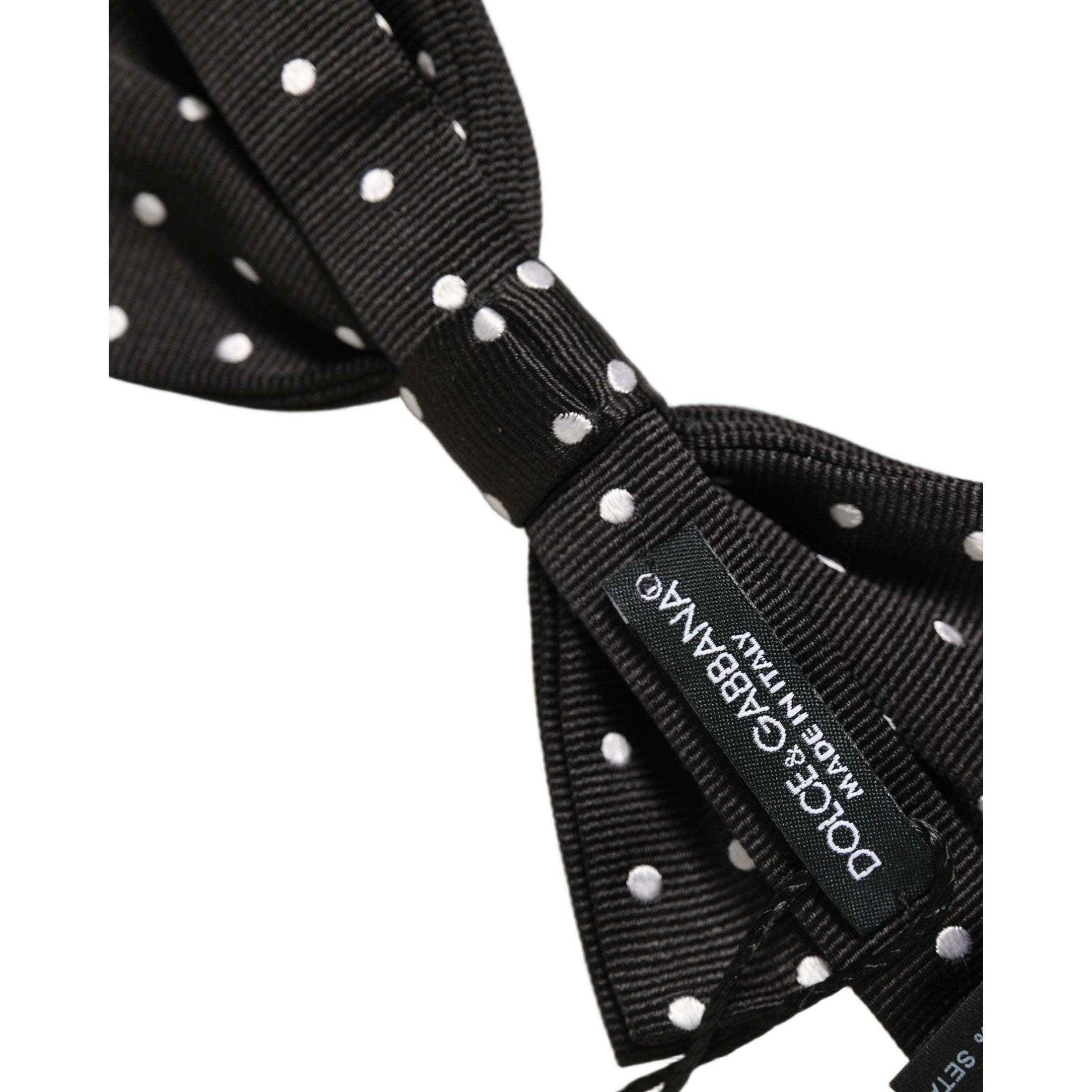 Dolce & Gabbana Black White Polka Dot Adjustable Neck Papillon Bow Tie