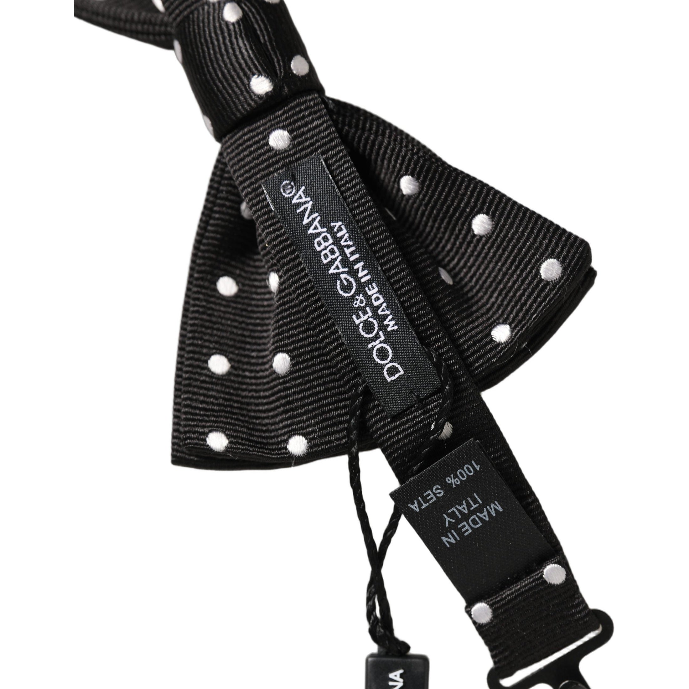 Dolce & Gabbana Black White Polka Dot Adjustable Neck Papillon Bow Tie