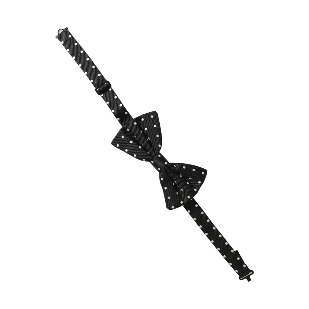 Dolce & Gabbana Black White Polka Dot Adjustable Neck Papillon Bow Tie