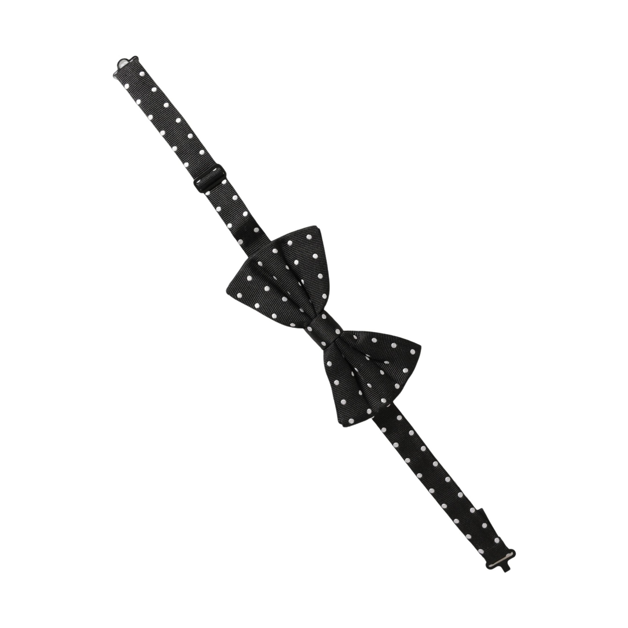 Dolce & Gabbana Black White Polka Dot Adjustable Neck Papillon Bow Tie