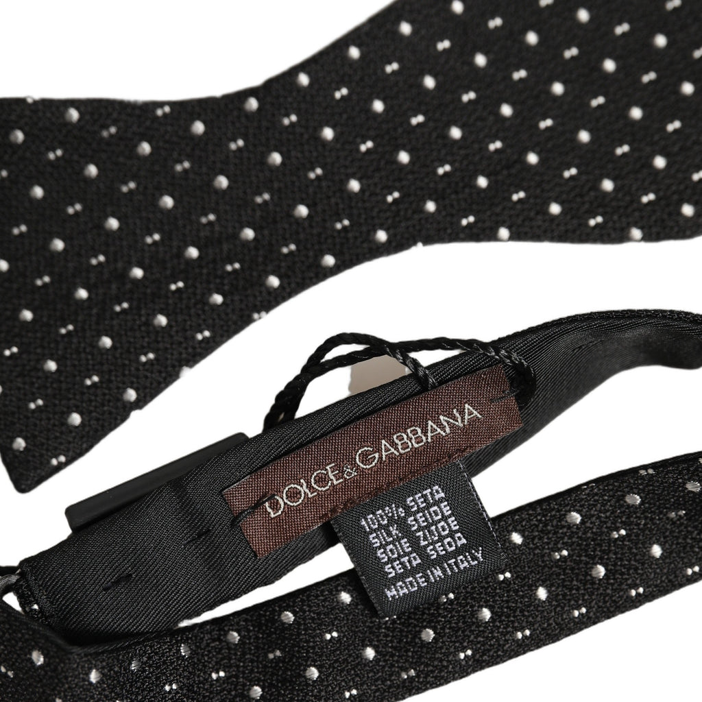 Dolce & Gabbana Black White Polka Dot Adjustable Neck Papillon Bow Tie