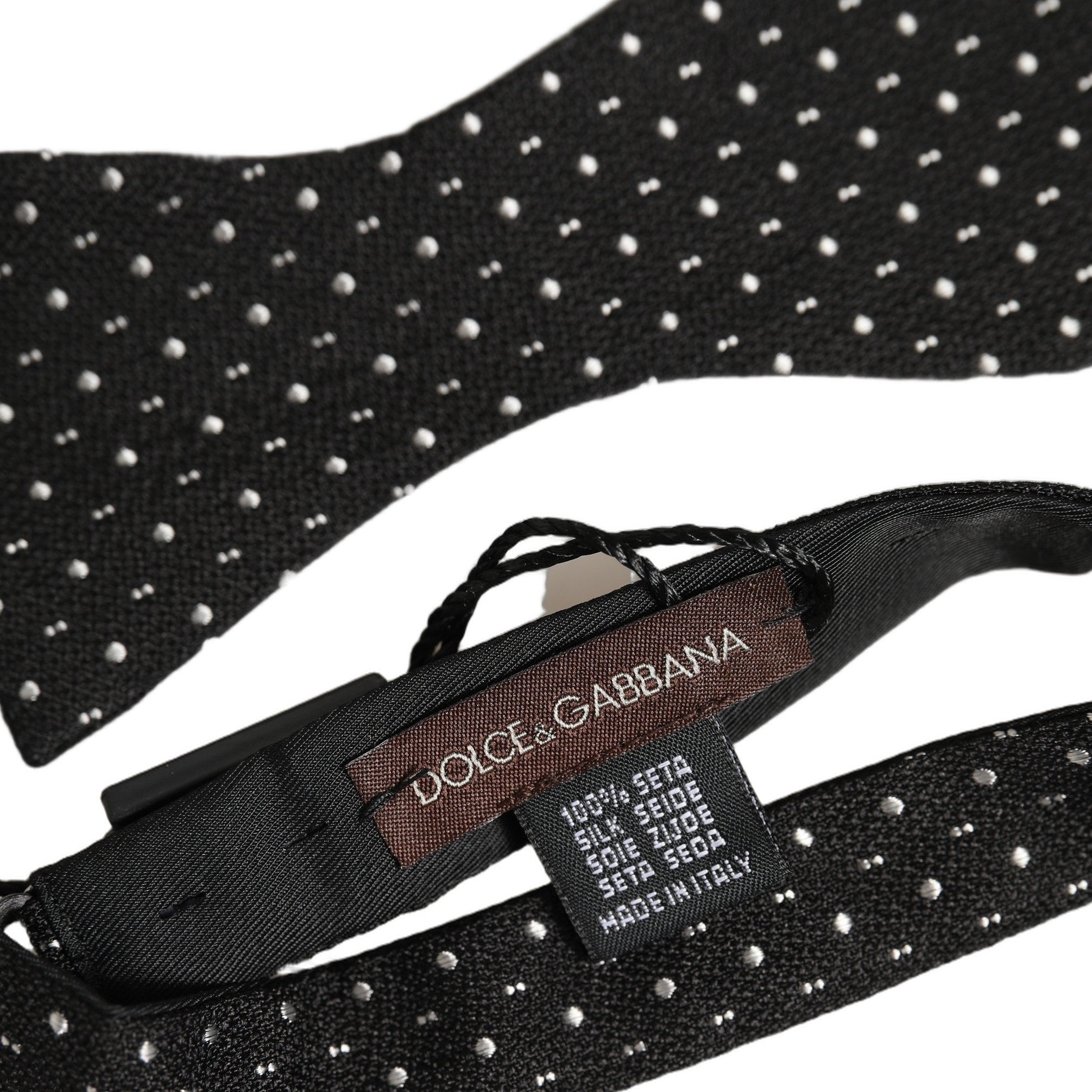 Dolce & Gabbana Black White Polka Dot Adjustable Neck Papillon Bow Tie
