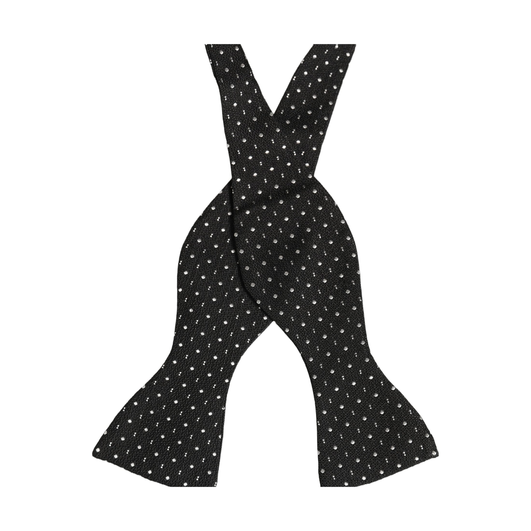 Dolce & Gabbana Black White Polka Dot Adjustable Neck Papillon Bow Tie