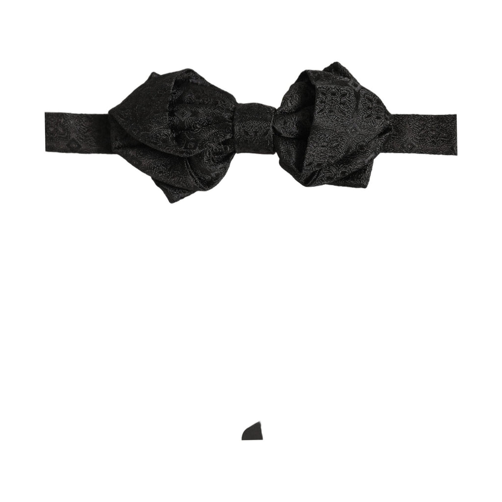 Dolce & Gabbana Men Black Paisley Silk Adjustable Neck Papillon Bow Tie