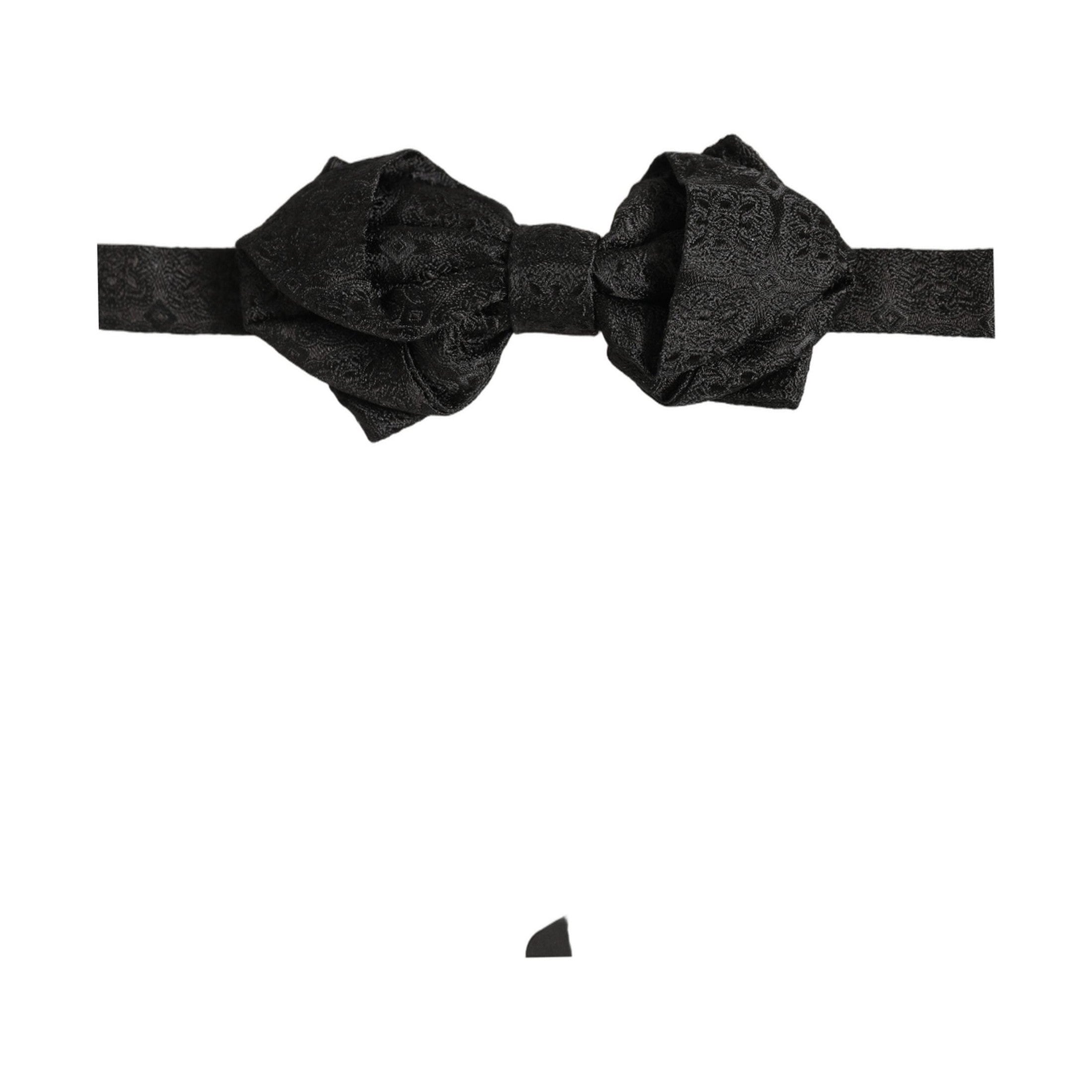 Dolce & Gabbana Men Black Paisley Silk Adjustable Neck Papillon Bow Tie