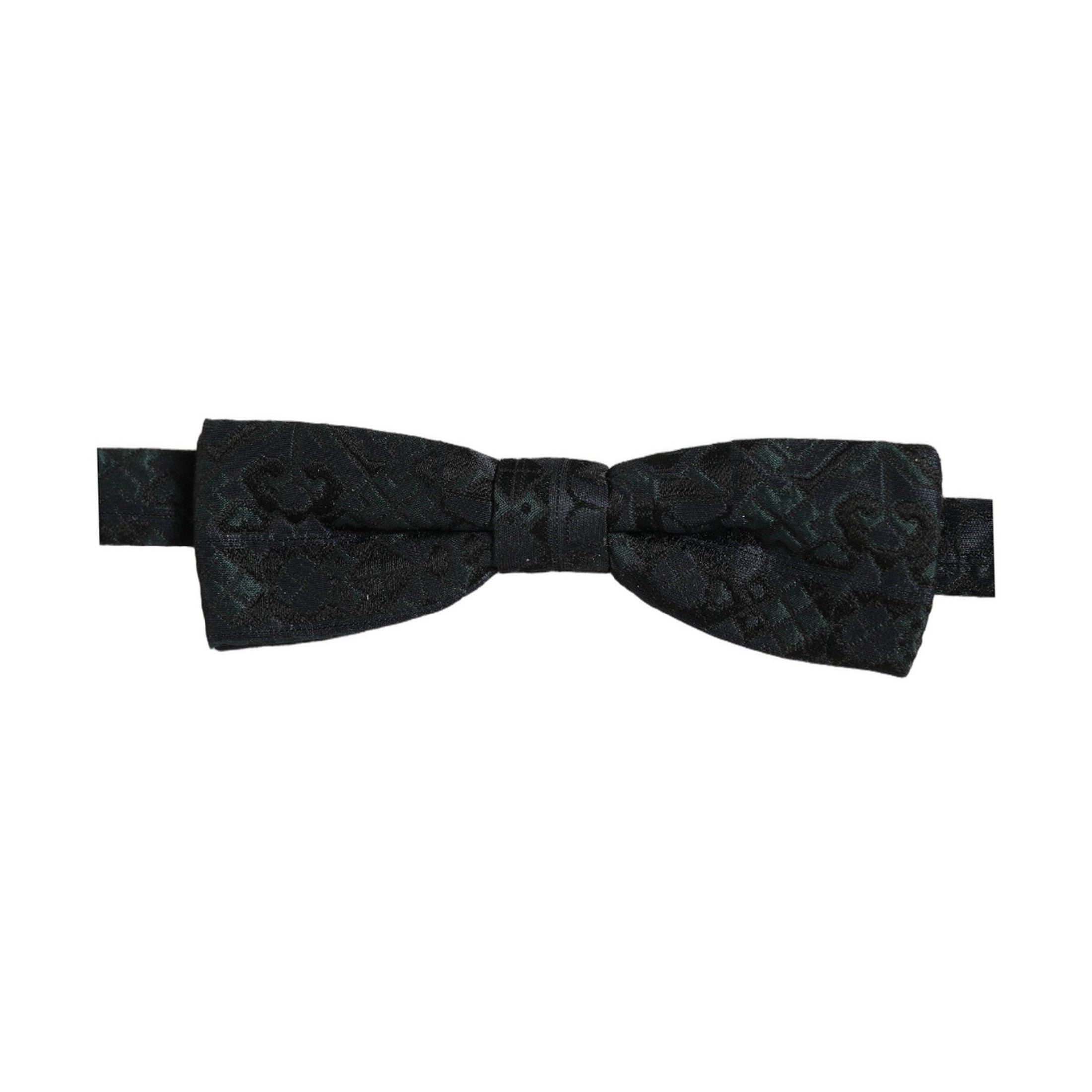 Dolce & Gabbana Men Black Green Paisley Adjustable Neck Papillon Bow Tie