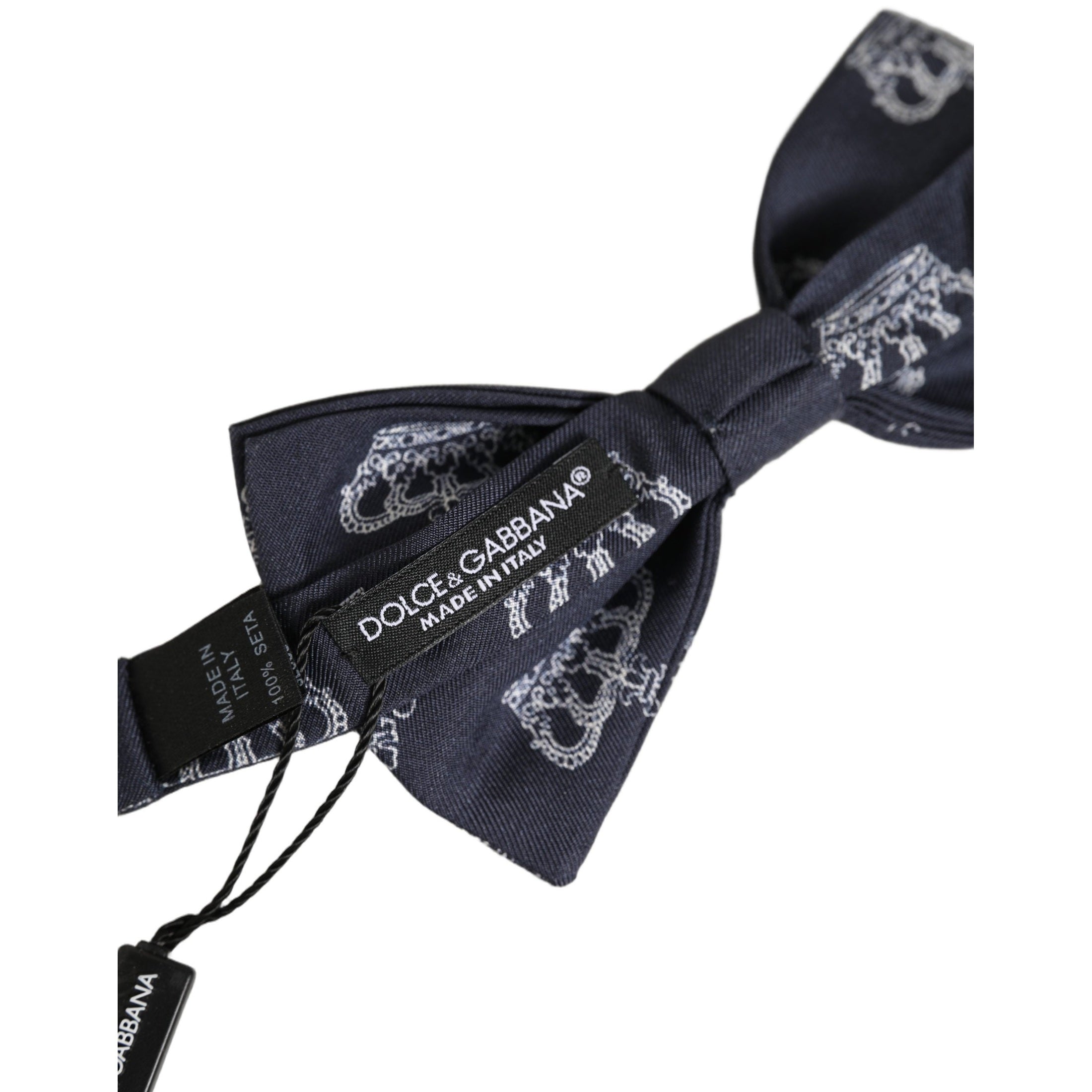 Dolce & Gabbana Men Black Crown Silk Adjustable Neck Papillon Bow Tie