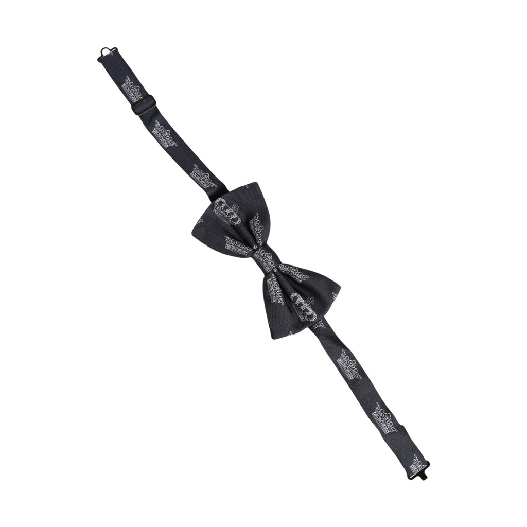 Dolce & Gabbana Men Black Crown Silk Adjustable Neck Papillon Bow Tie