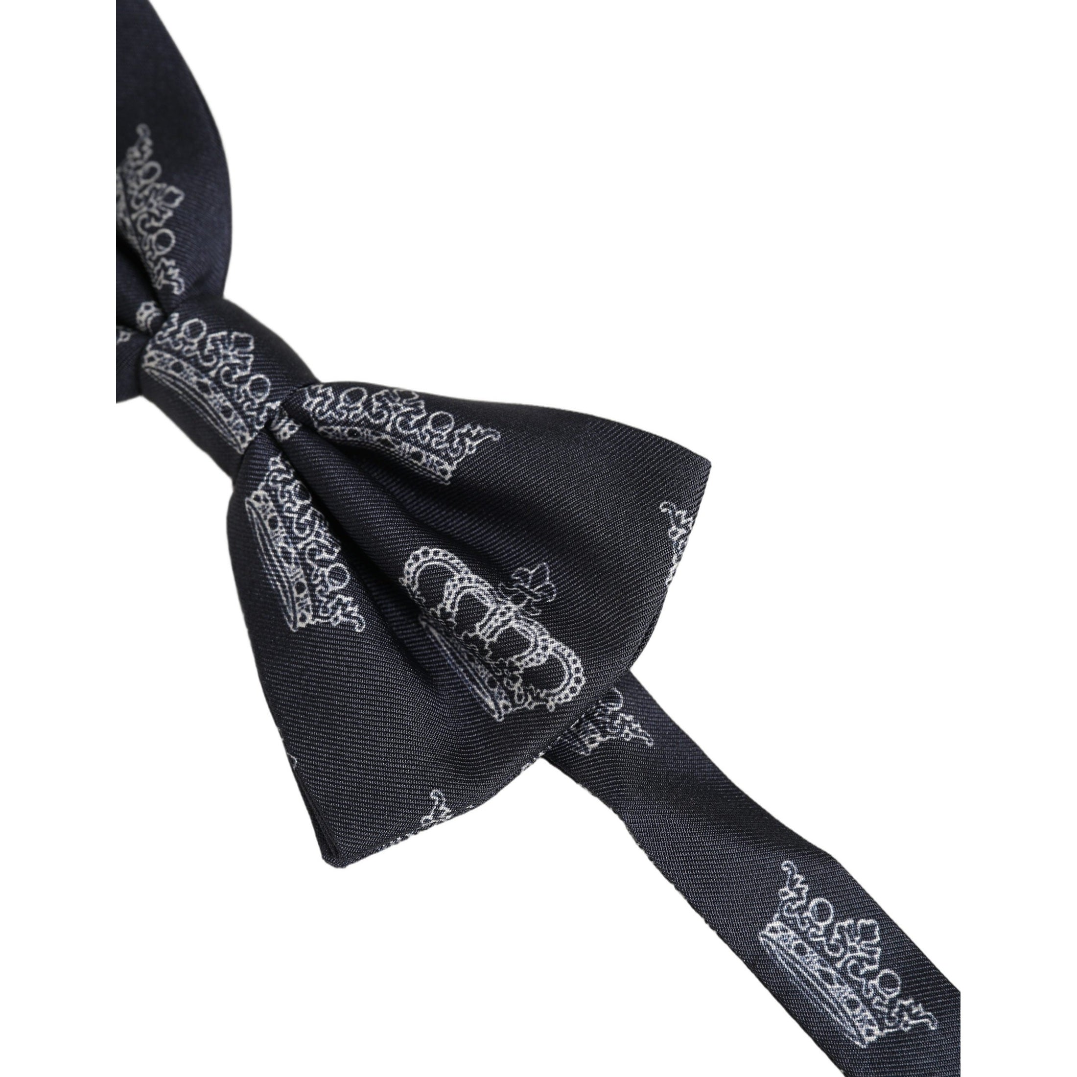 Dolce & Gabbana Men Black Crown Silk Adjustable Neck Papillon Bow Tie