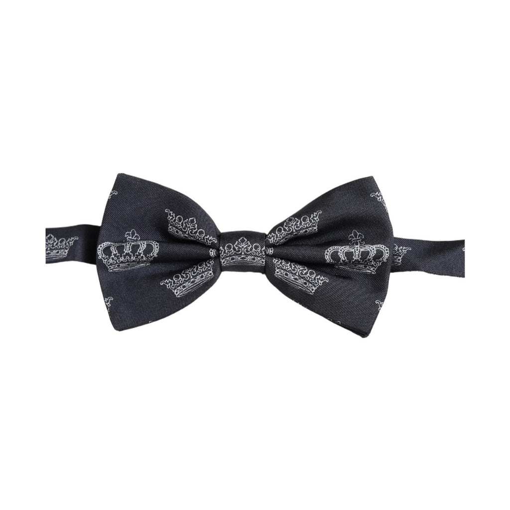 Dolce & Gabbana Men Black Crown Silk Adjustable Neck Papillon Bow Tie