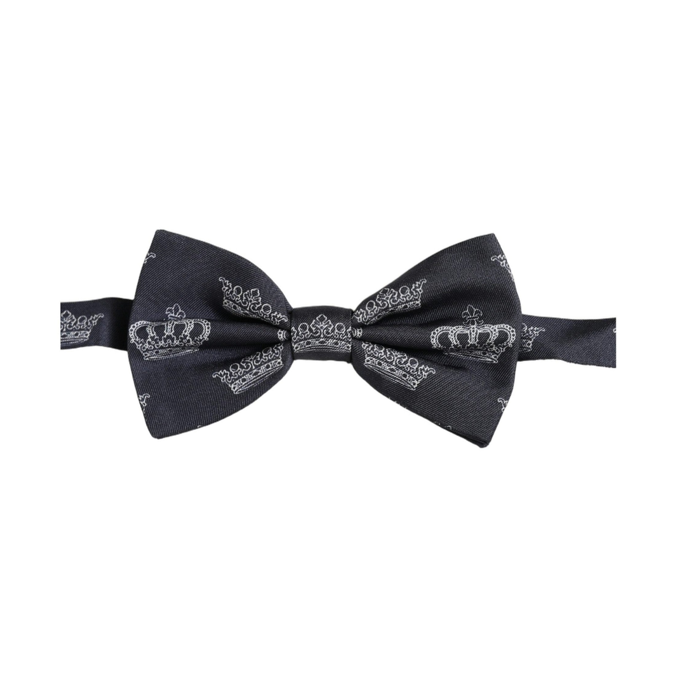 Dolce & Gabbana Men Black Crown Silk Adjustable Neck Papillon Bow Tie