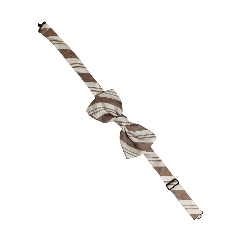 Dolce & Gabbana Men Brown Beige Stripes Adjustable Neck Papillon Bow Tie