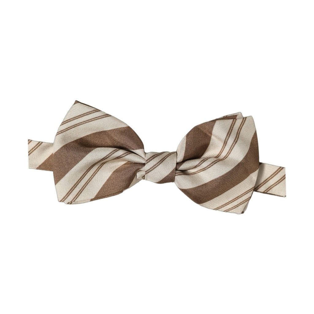 Dolce & Gabbana Men Brown Beige Stripes Adjustable Neck Papillon Bow Tie
