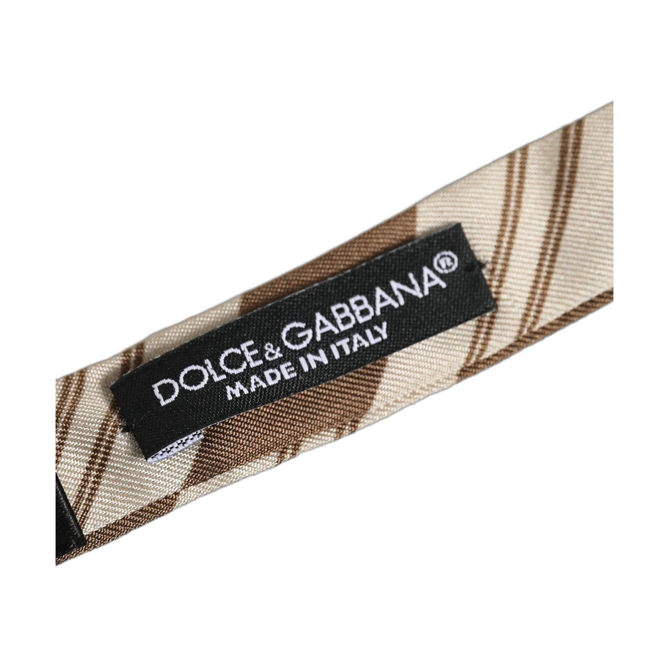 Dolce & Gabbana Men Brown Beige Stripes Adjustable Neck Papillon Bow Tie