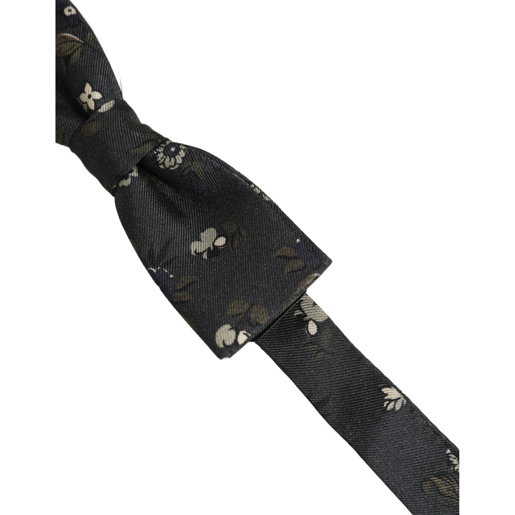 Dolce & Gabbana Men Black Floral Silk Adjustable Neck Papillon Bow Tie