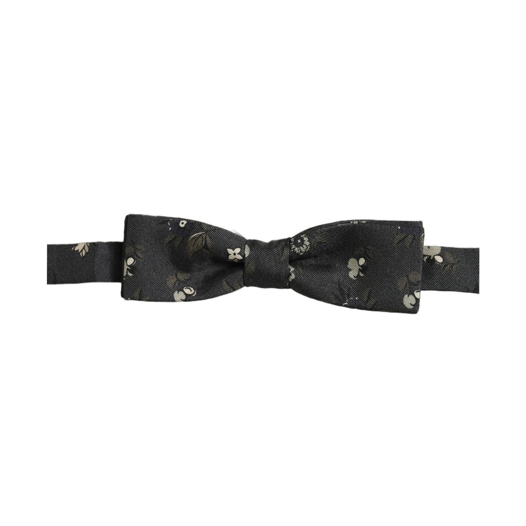 Dolce & Gabbana Men Black Floral Silk Adjustable Neck Papillon Bow Tie