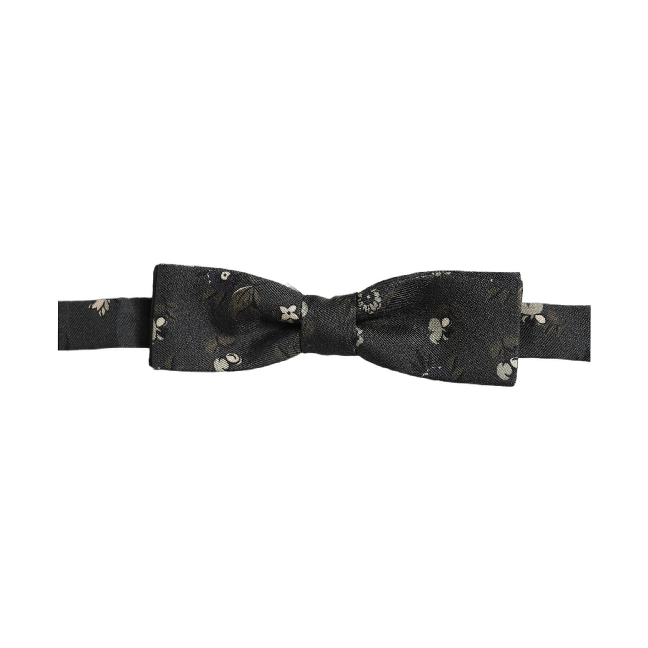 Dolce & Gabbana Men Black Floral Silk Adjustable Neck Papillon Bow Tie