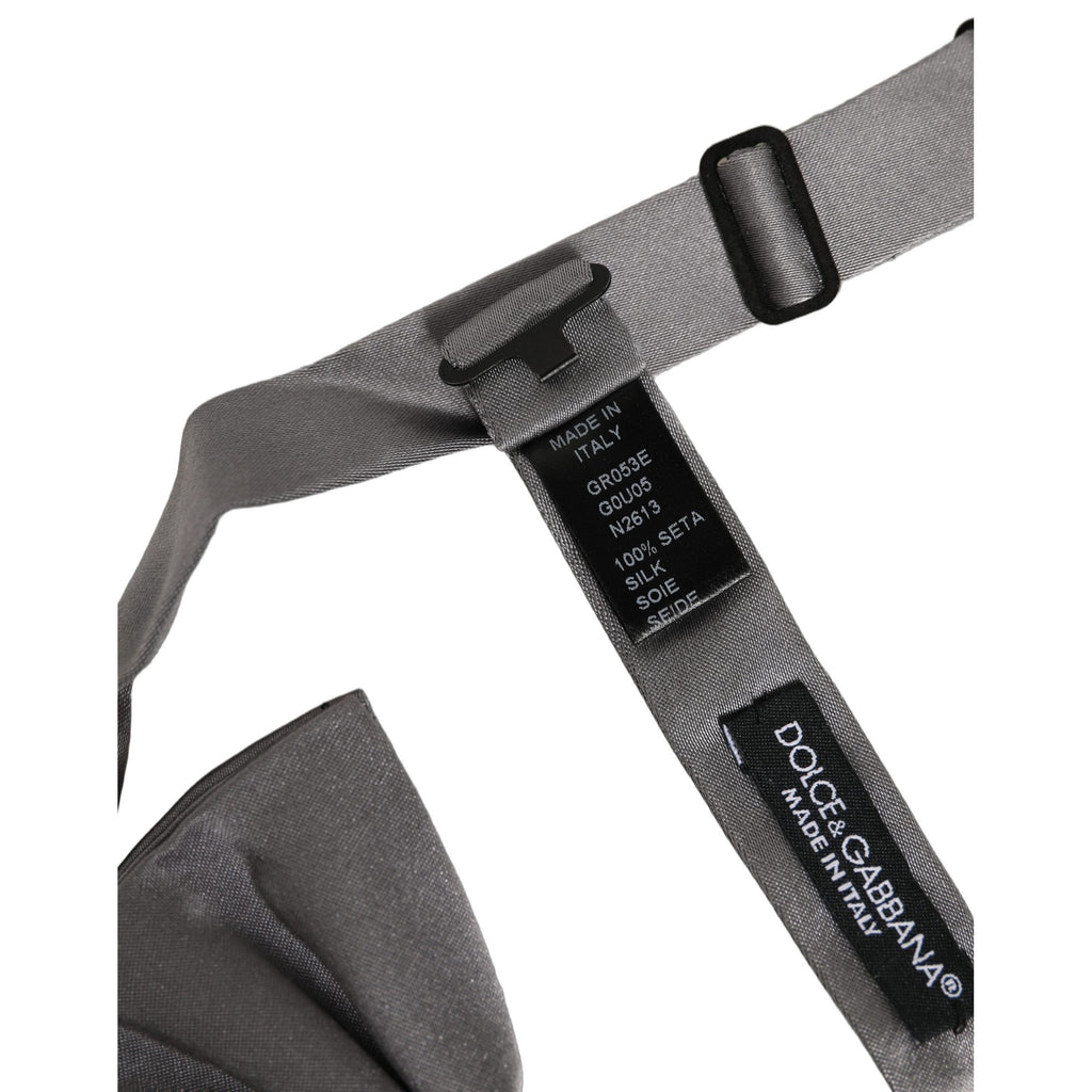 Dolce & Gabbana Men Gray 100% Silk Adjustable Neck Papillon Bow Tie