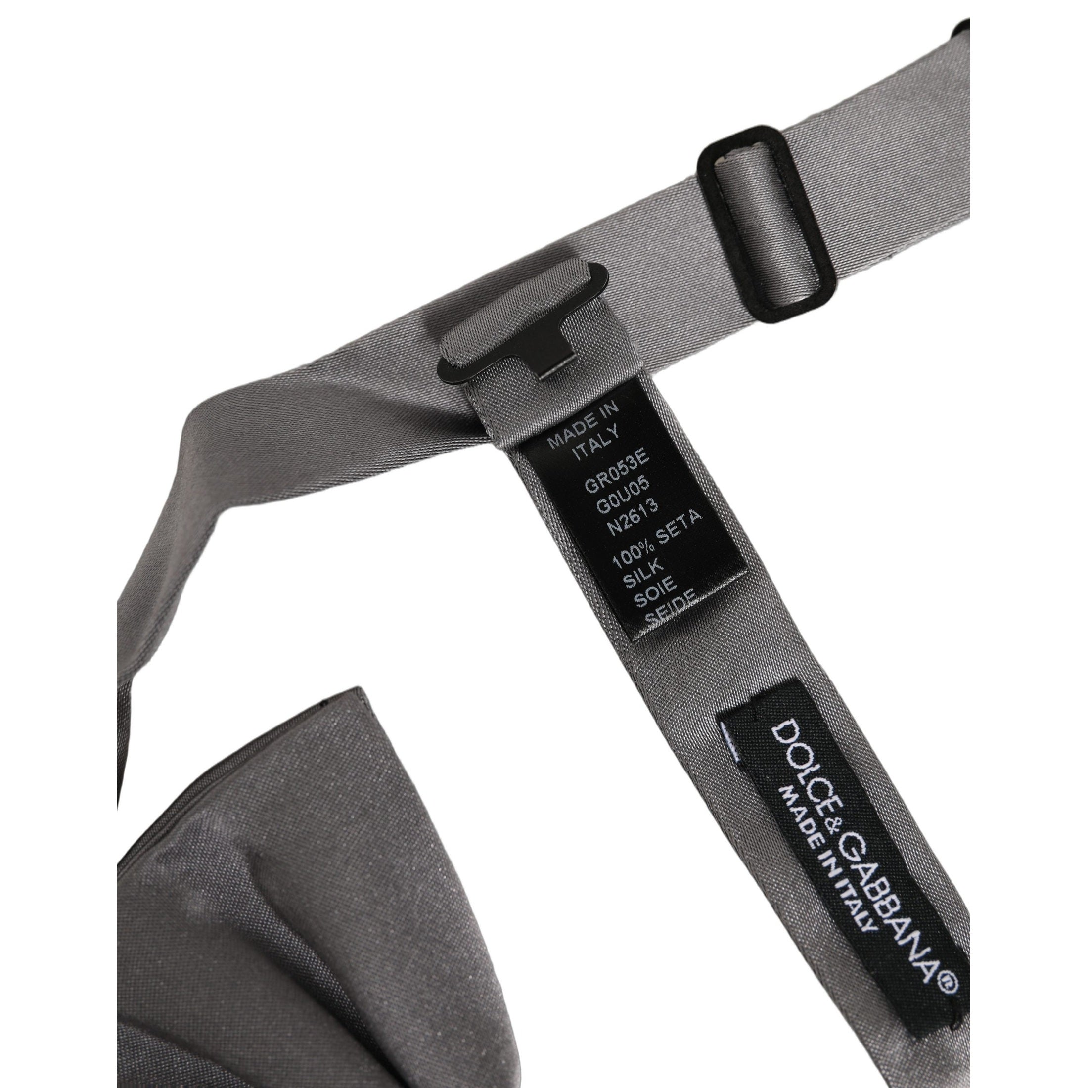 Dolce & Gabbana Men Gray 100% Silk Adjustable Neck Papillon Bow Tie
