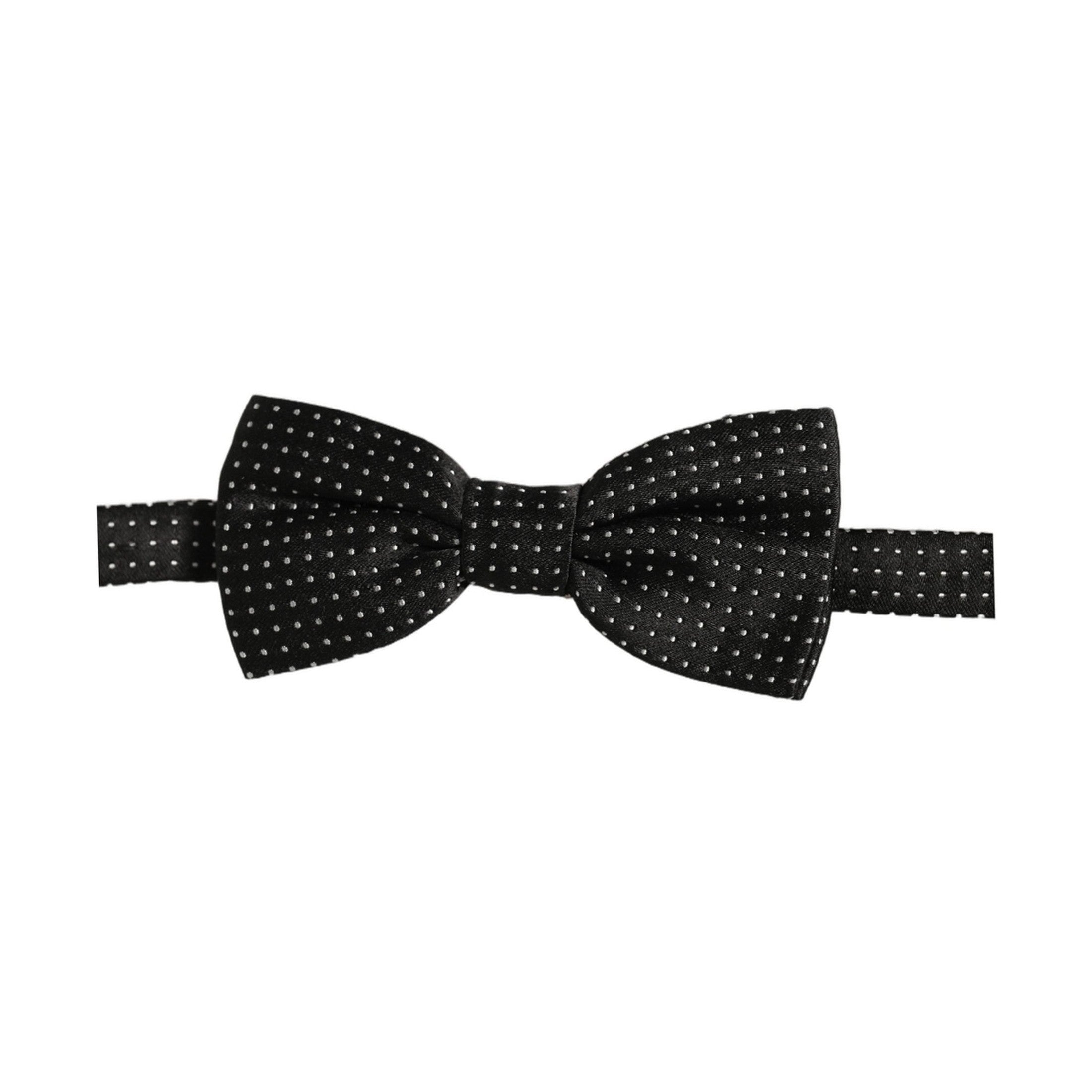 Dolce & Gabbana Men Black White PolkaDot Adjustable Bow Tie