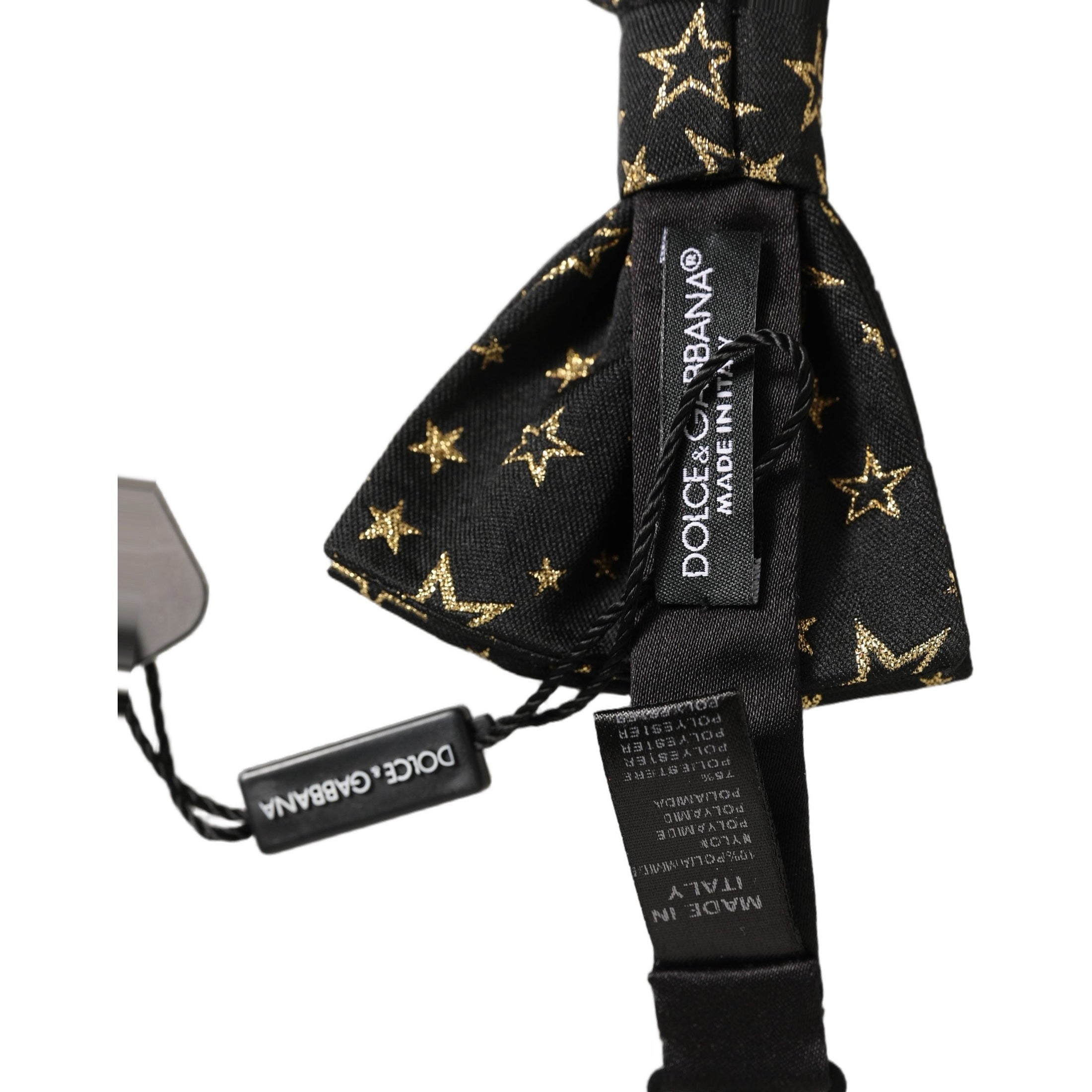 Dolce & Gabbana Men Black Star 100% Silk Adjustable Neck Papillon Bow Tie