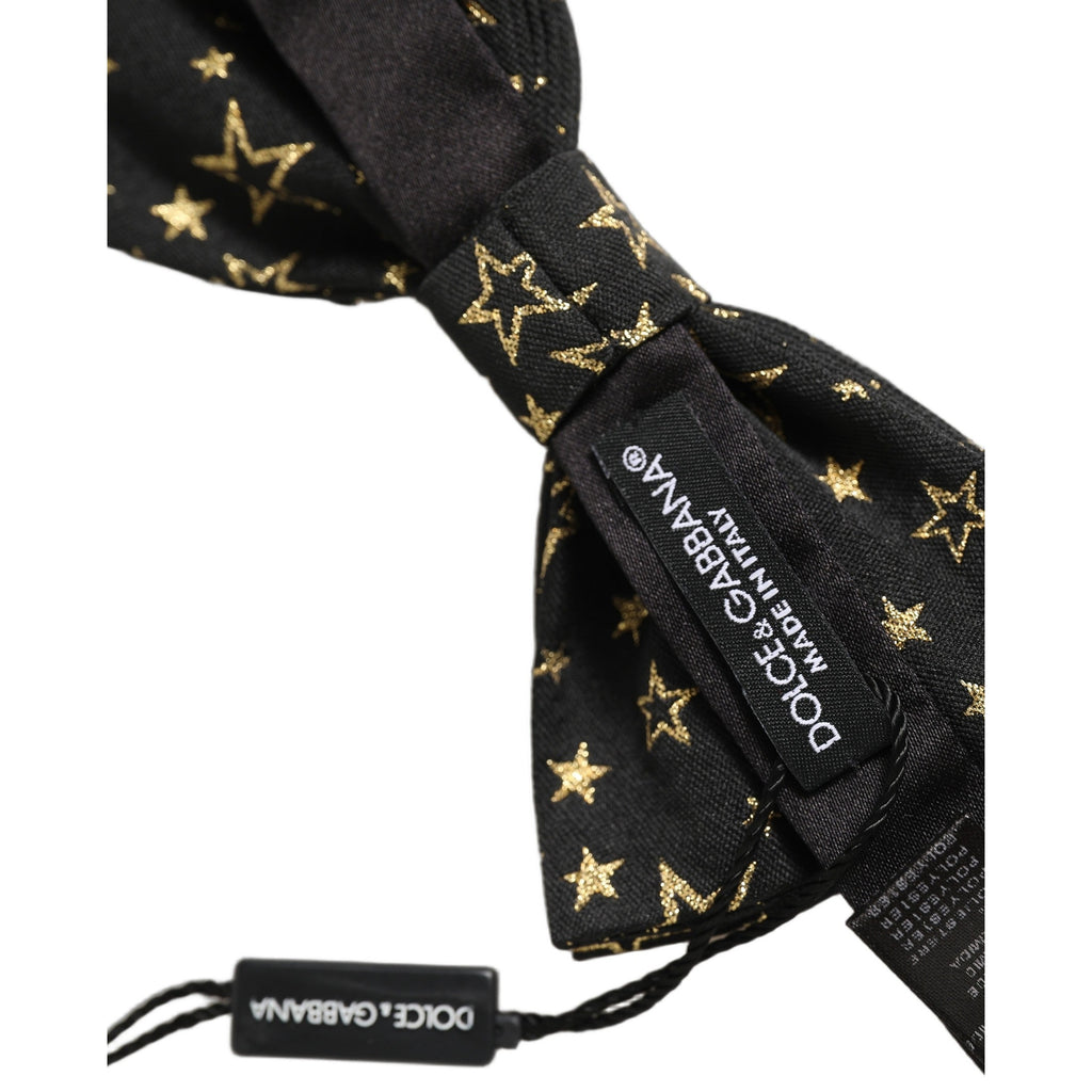 Dolce & Gabbana Men Black Star 100% Silk Adjustable Neck Papillon Bow Tie