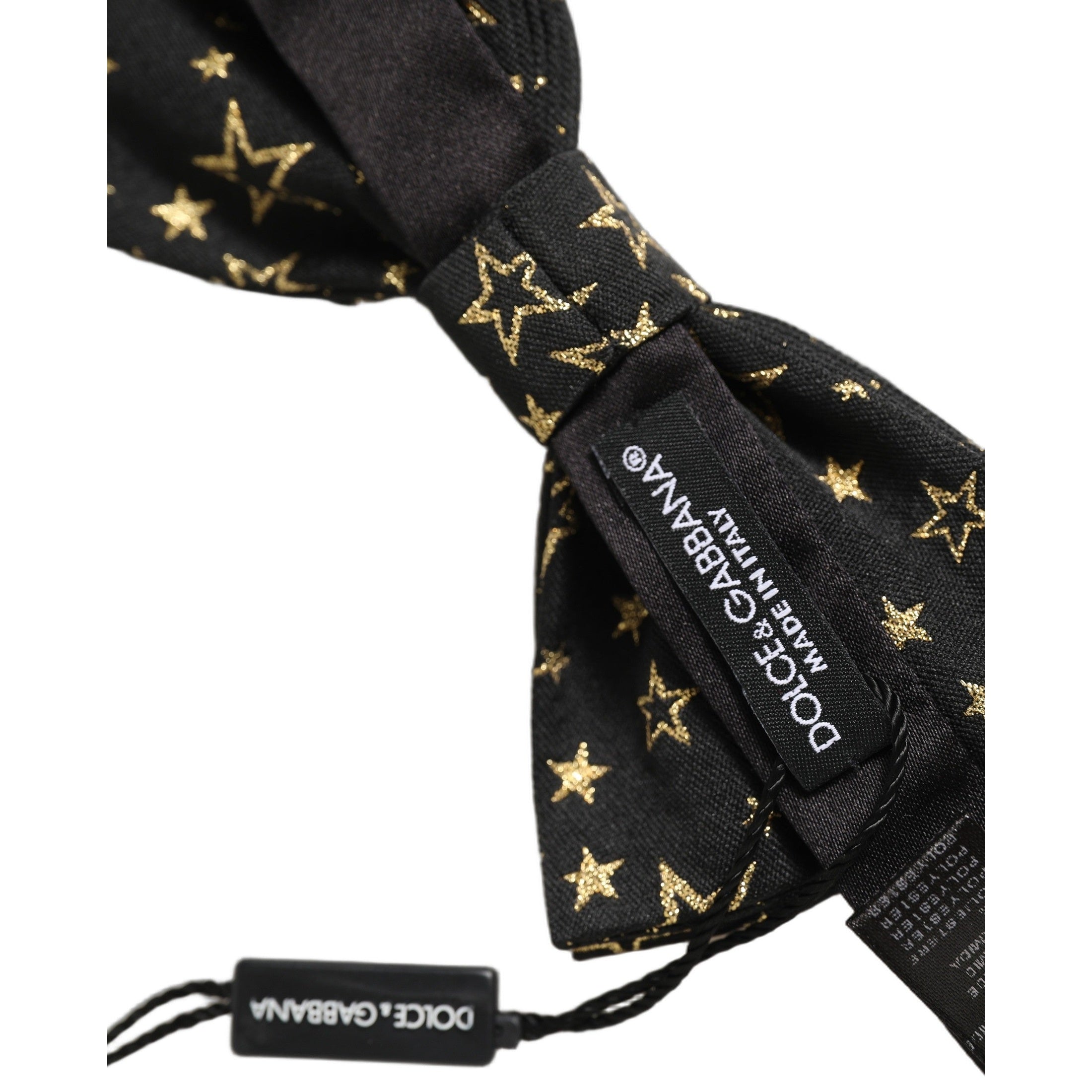 Dolce & Gabbana Men Black Star 100% Silk Adjustable Neck Papillon Bow Tie