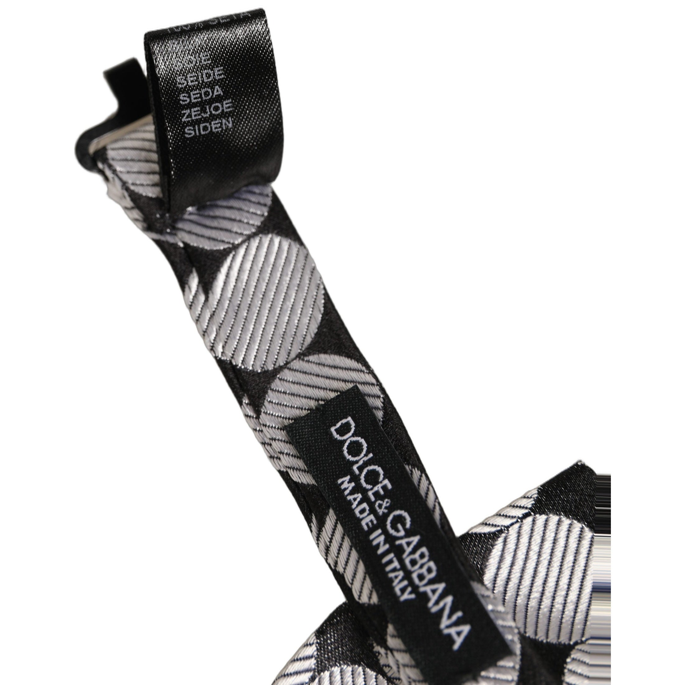 Dolce & Gabbana Men Black Silver Circles Adjustable Neck Papillon Bow Tie