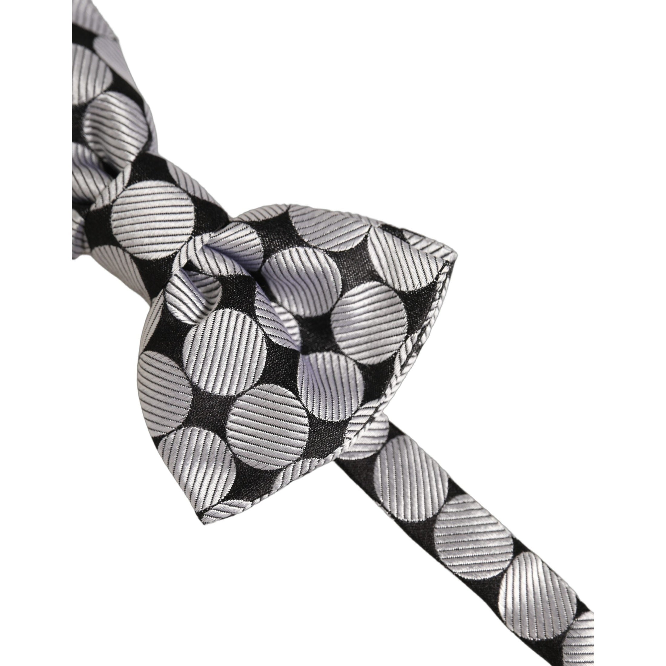 Dolce & Gabbana Men Black Silver Circles Adjustable Neck Papillon Bow Tie