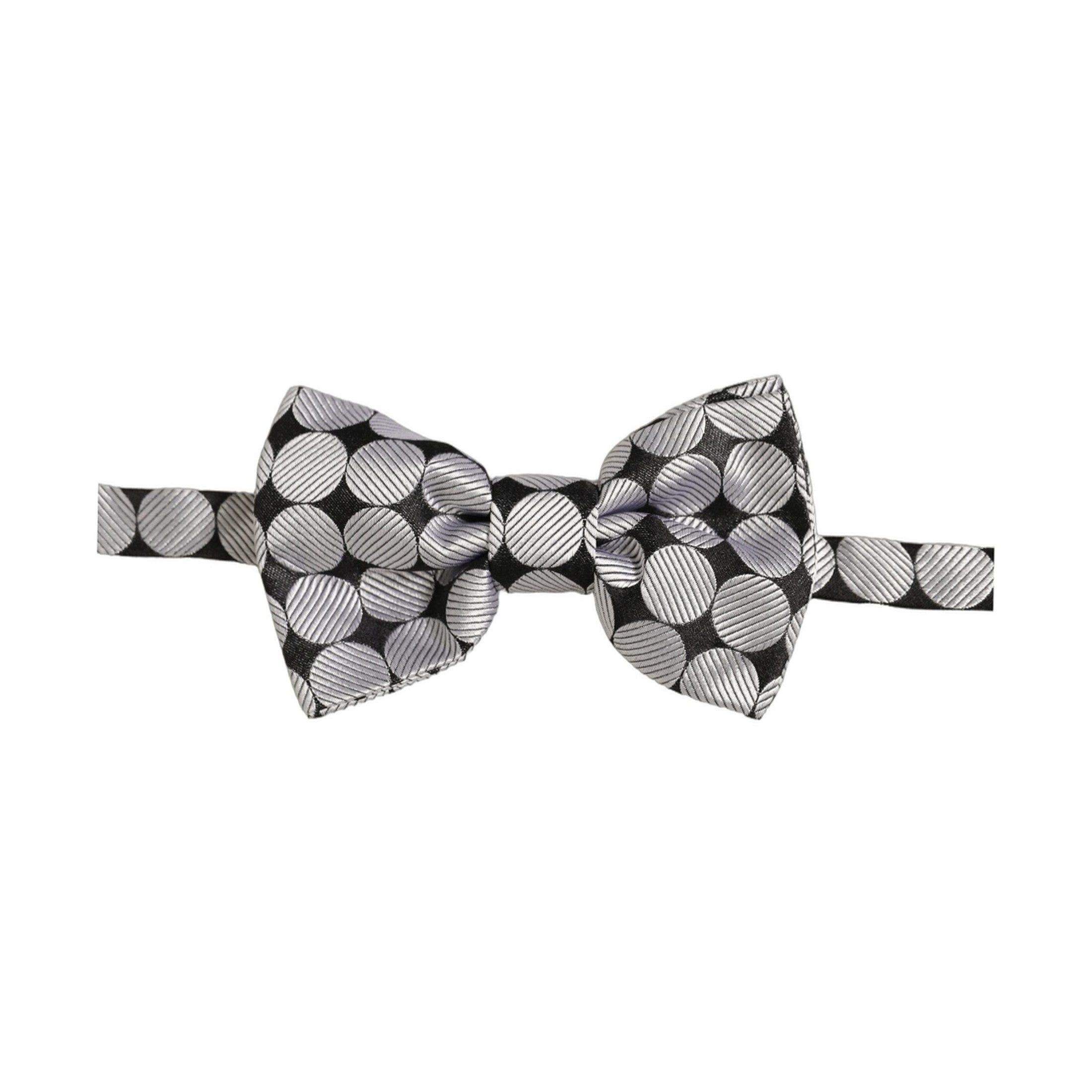 Dolce & Gabbana Men Black Silver Circles Adjustable Neck Papillon Bow Tie
