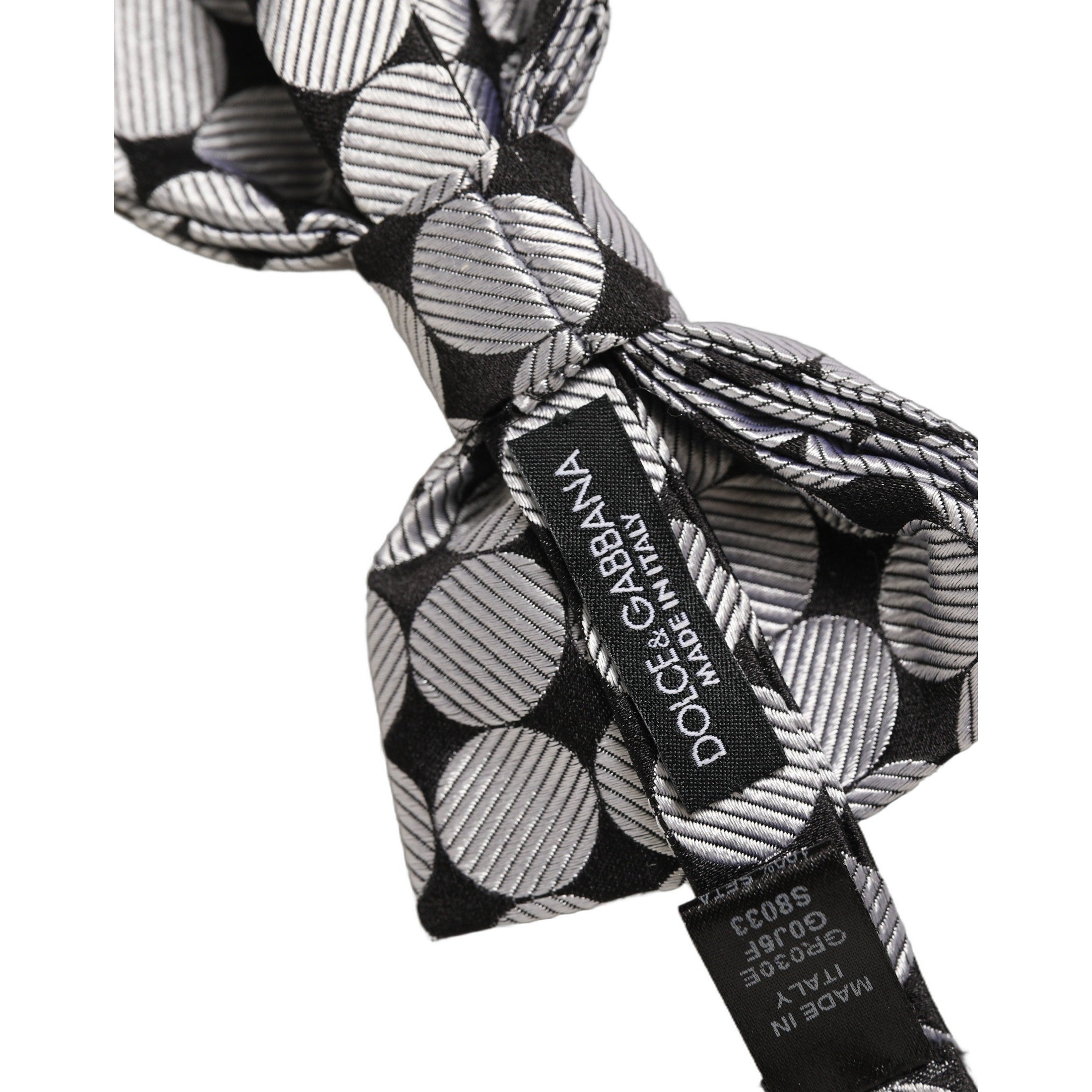 Dolce & Gabbana Men Black Silver Circles Adjustable Neck Papillon Bow Tie