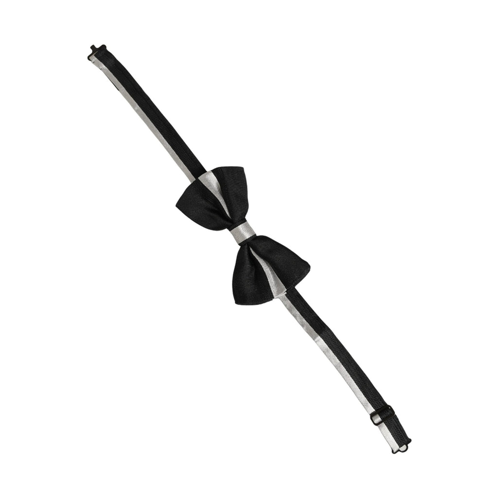 Dolce & Gabbana Black Silver 100% Silk Adjustable Neck Papillon Bow Tie